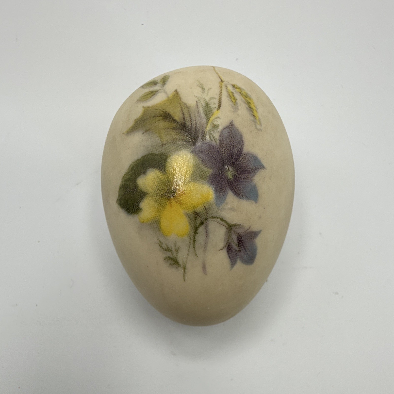 Vintage Hand Painted Ceramic Bisque Floral Collector Egg Figurine Matte Finish
