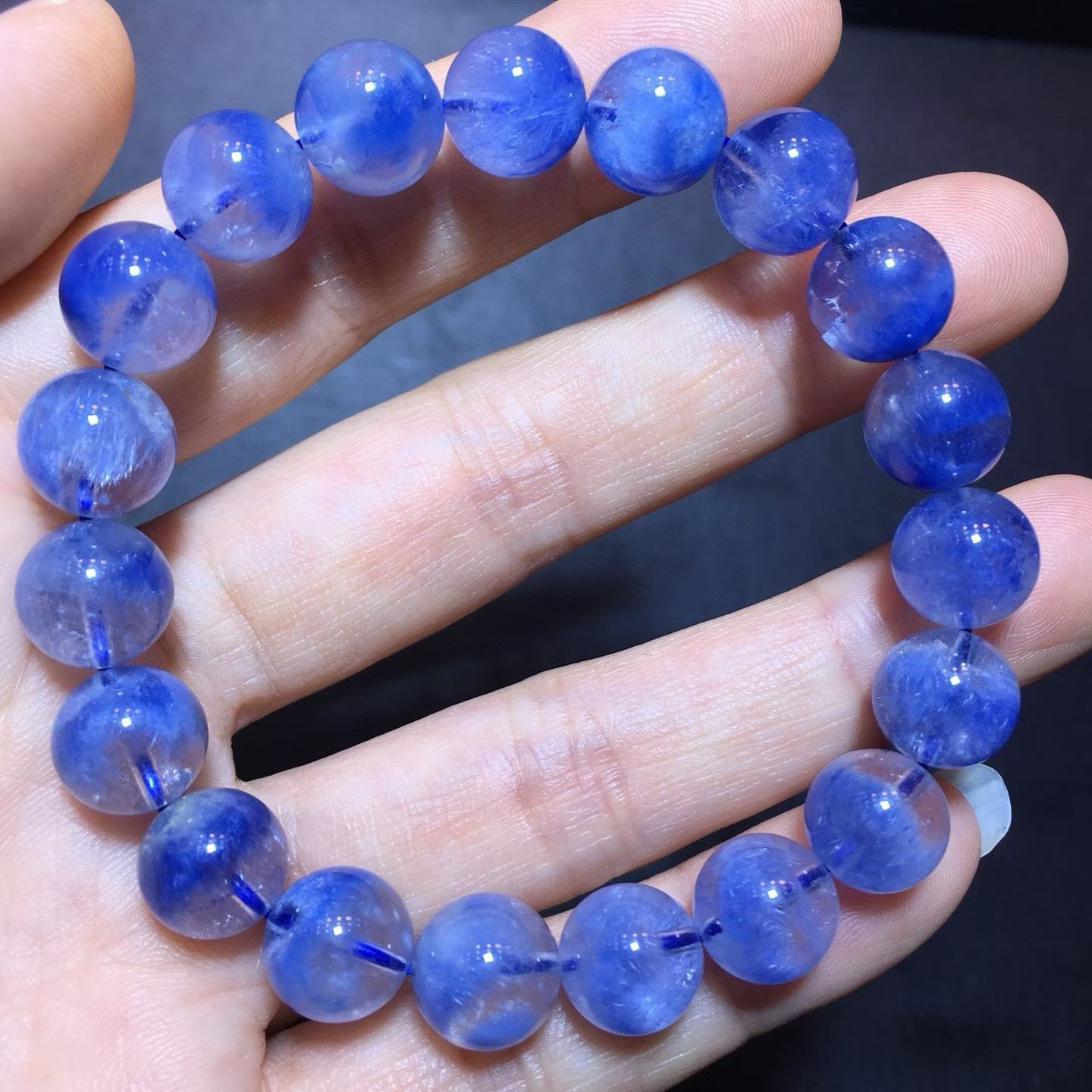 10.2MM top Gem Natural blue Rutilated quartz crystal energy bracelet