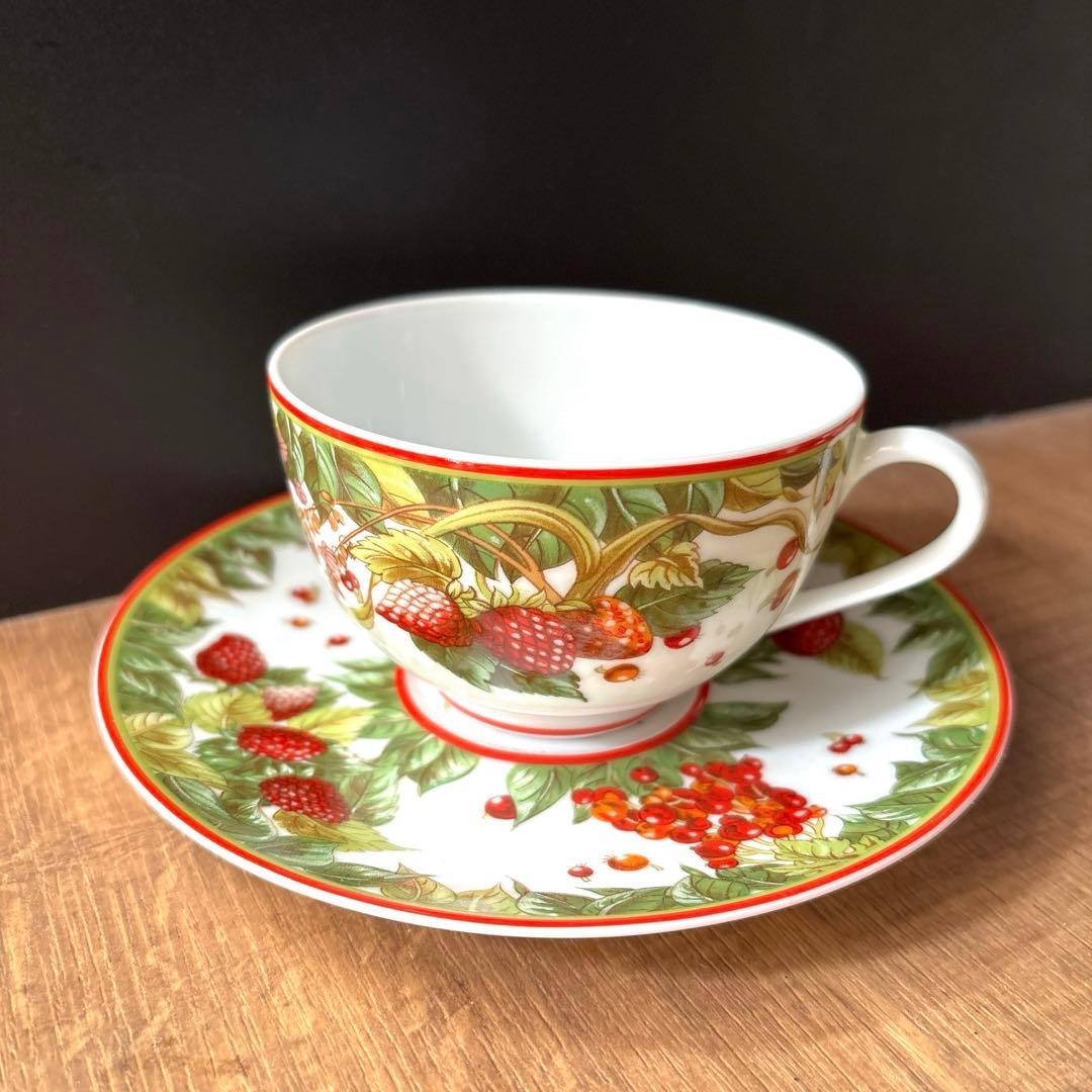 HERMES Le Jardin de Pythagore Tea Cup & Saucer Set Porcelain Fruit Berry 1 Set