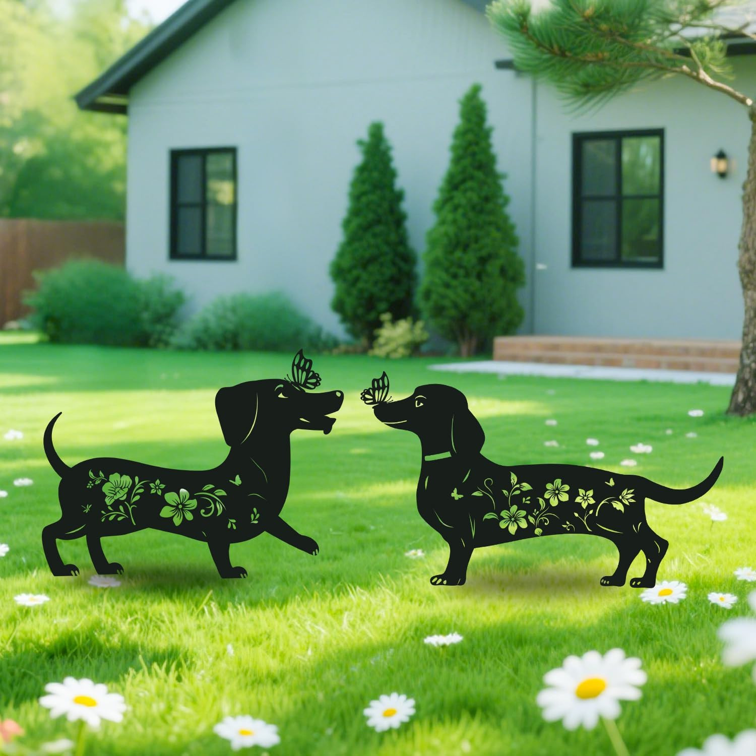 Metal Garden Dachshund Decor, 2PCS Yard Art Dachshund Gifts for Women