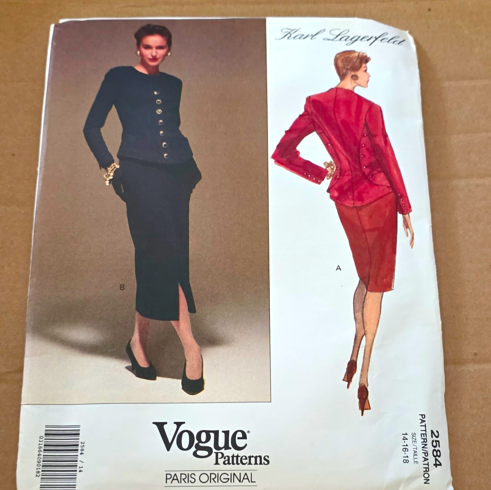 Uncut Vogue Patterns Vogue Paris Original 2584 Women's Jacket & Skirt Size 14-18