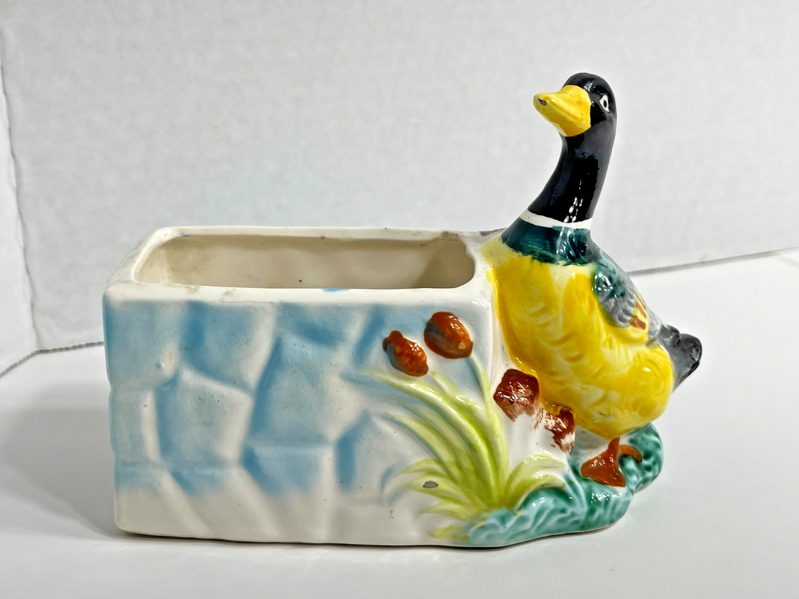 Vintage Original - 1950s Male Mallard Duck Ceramic Planter - Made In Japan