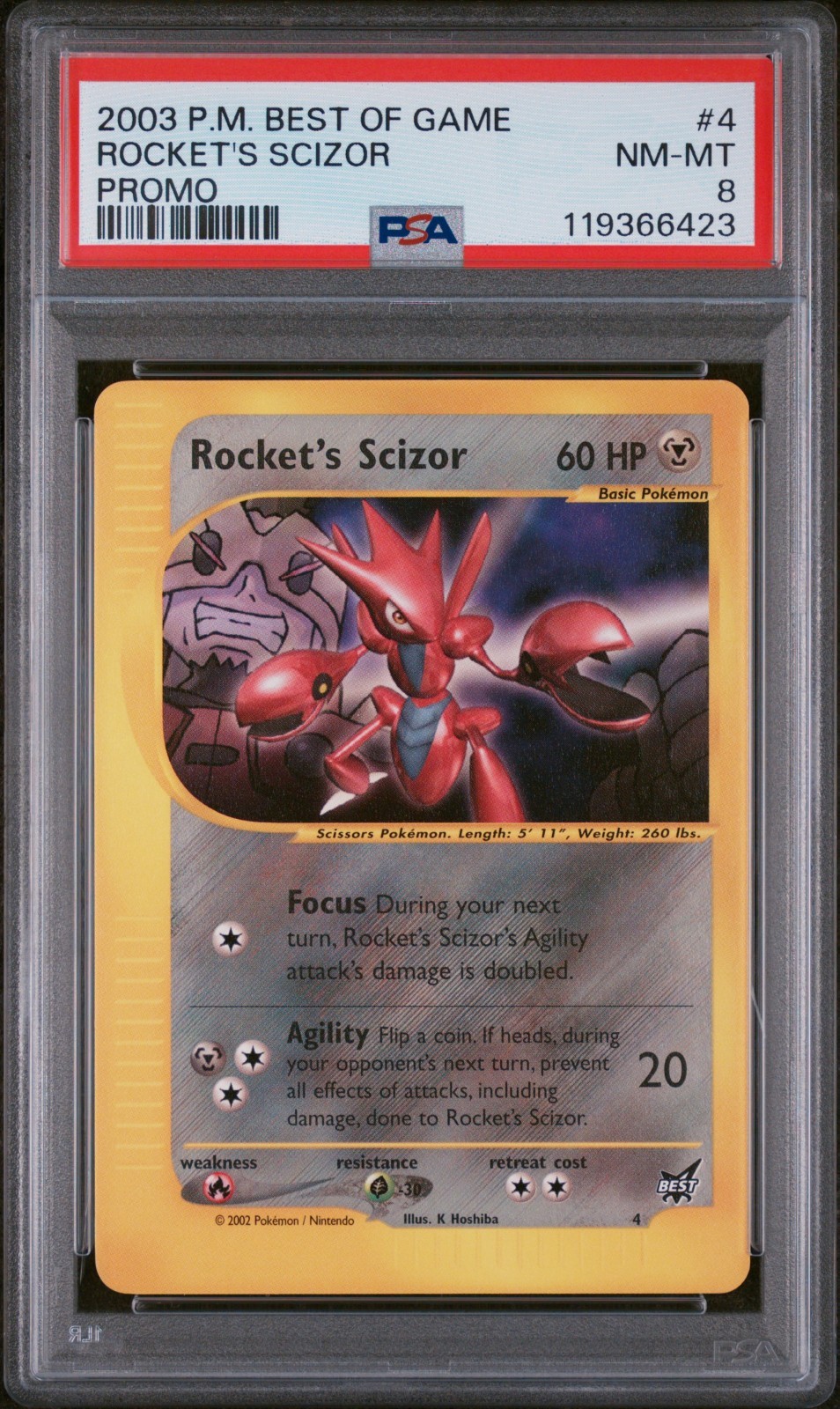 2003 POKEMON BEST OF GAME PROMO #4 ROCKET\'S SCIZOR PROMO PSA 8