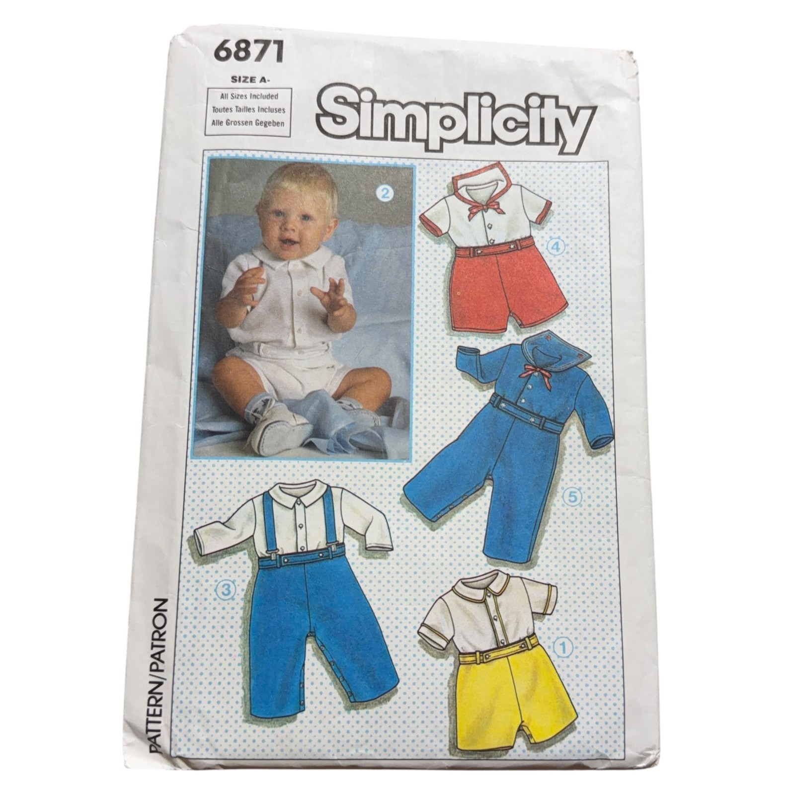 Simplicity Baby #6871 Sewing Pattern Size A (6m-2y) Vtg FF Uncut '85