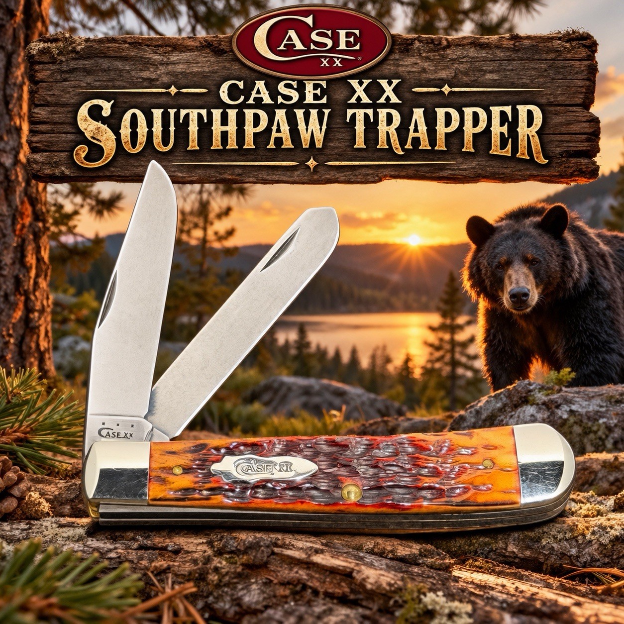 Very Rare Case XX Southpaw Trapper Knife Left Hand Open Bomb Shield Nice One 