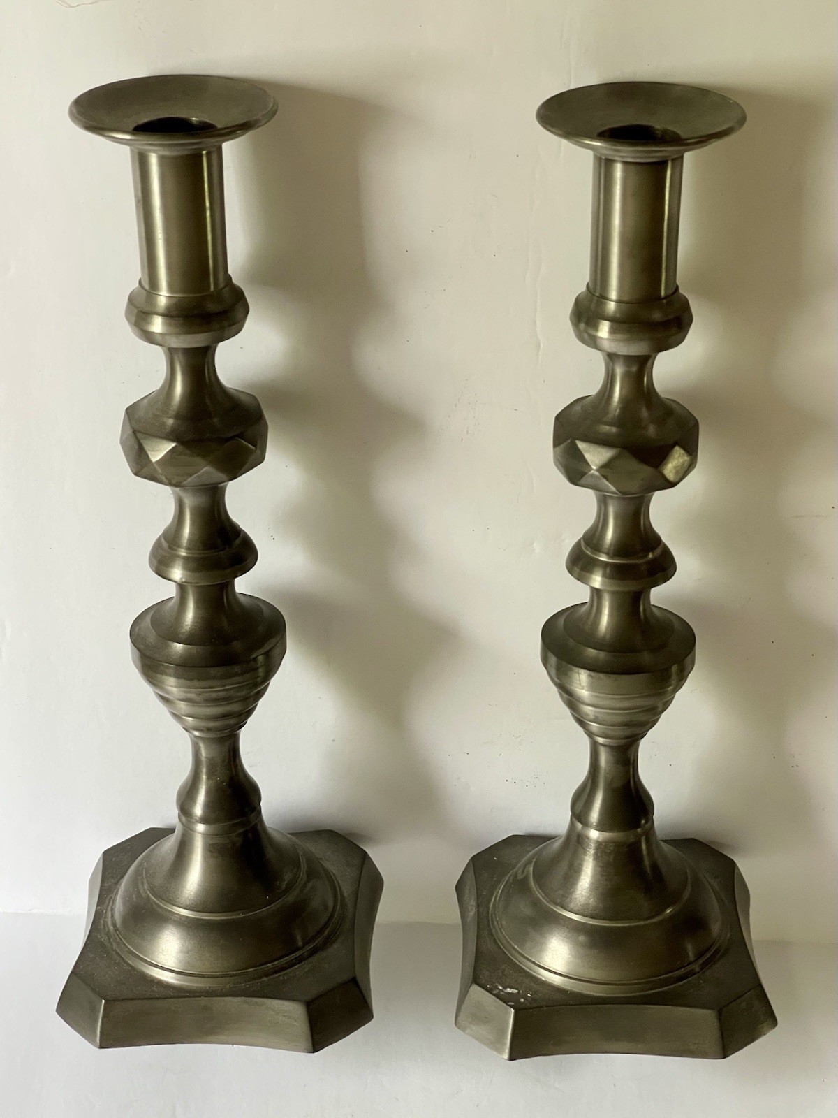 JOHN SOMERS PEWTER Makers Mark 12” Set Of 2 Candlesticks  Brazil Vintage