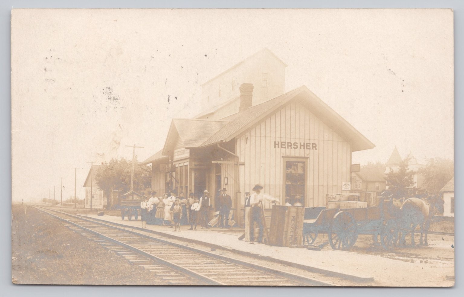 Hersher Illinois Train Station RPPC Postcard 1907 Dated Railroad Depot SCARCE Hersher Illinois Train Station RPPC Postcard 1907 Dated Railroad Depot SCARCE