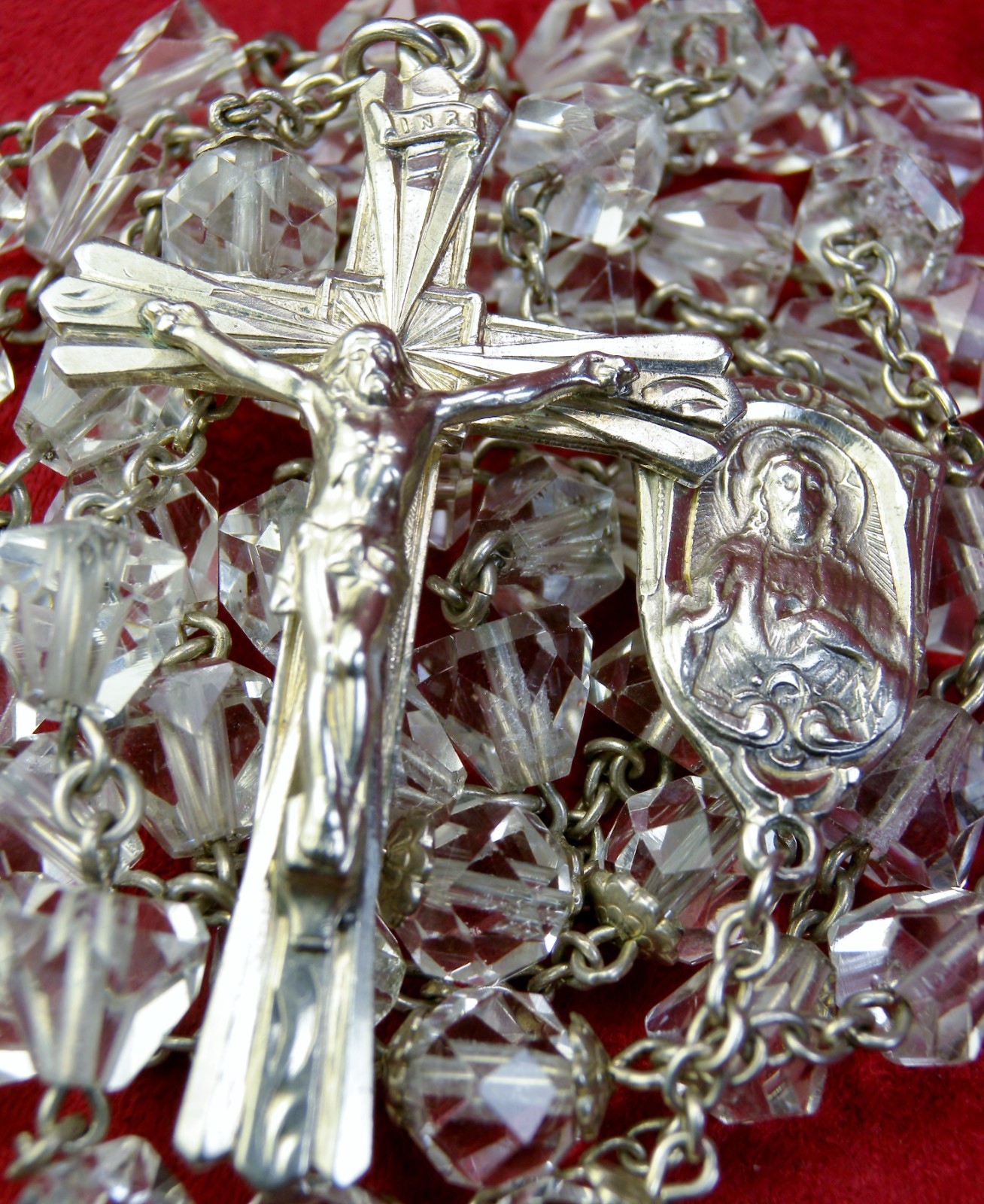 Bertha's Estate Collection VINTAGE CATAMORE STERLING Silver Crystal Bead Rosary