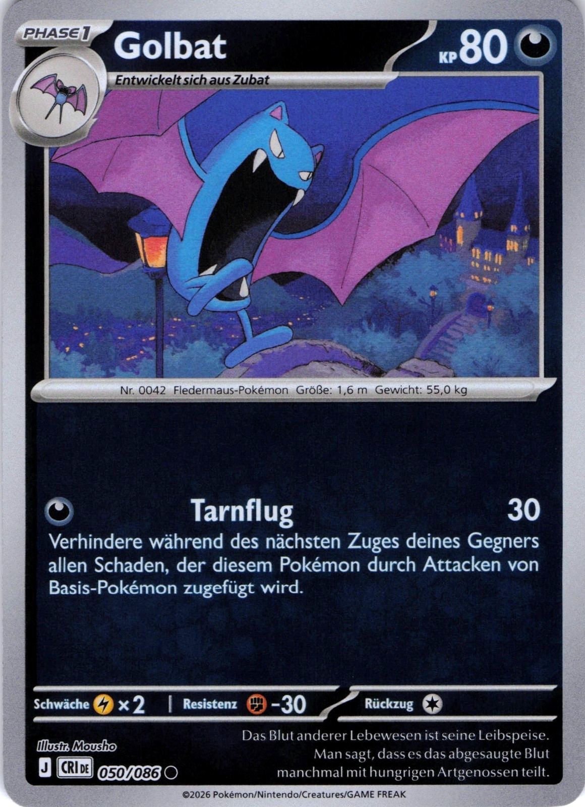 CRI Golbat Reverse Holo German Growing Chaos 050/086 Pokemon TCG 