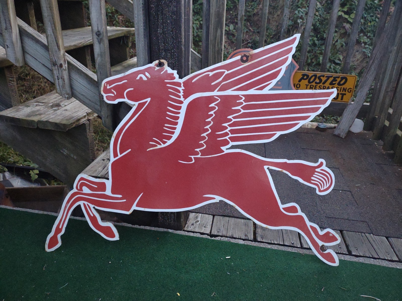 Vintage Large Mobil Mobilgas Pegasus Gas Oil Auto Service Station Porcelain Sign