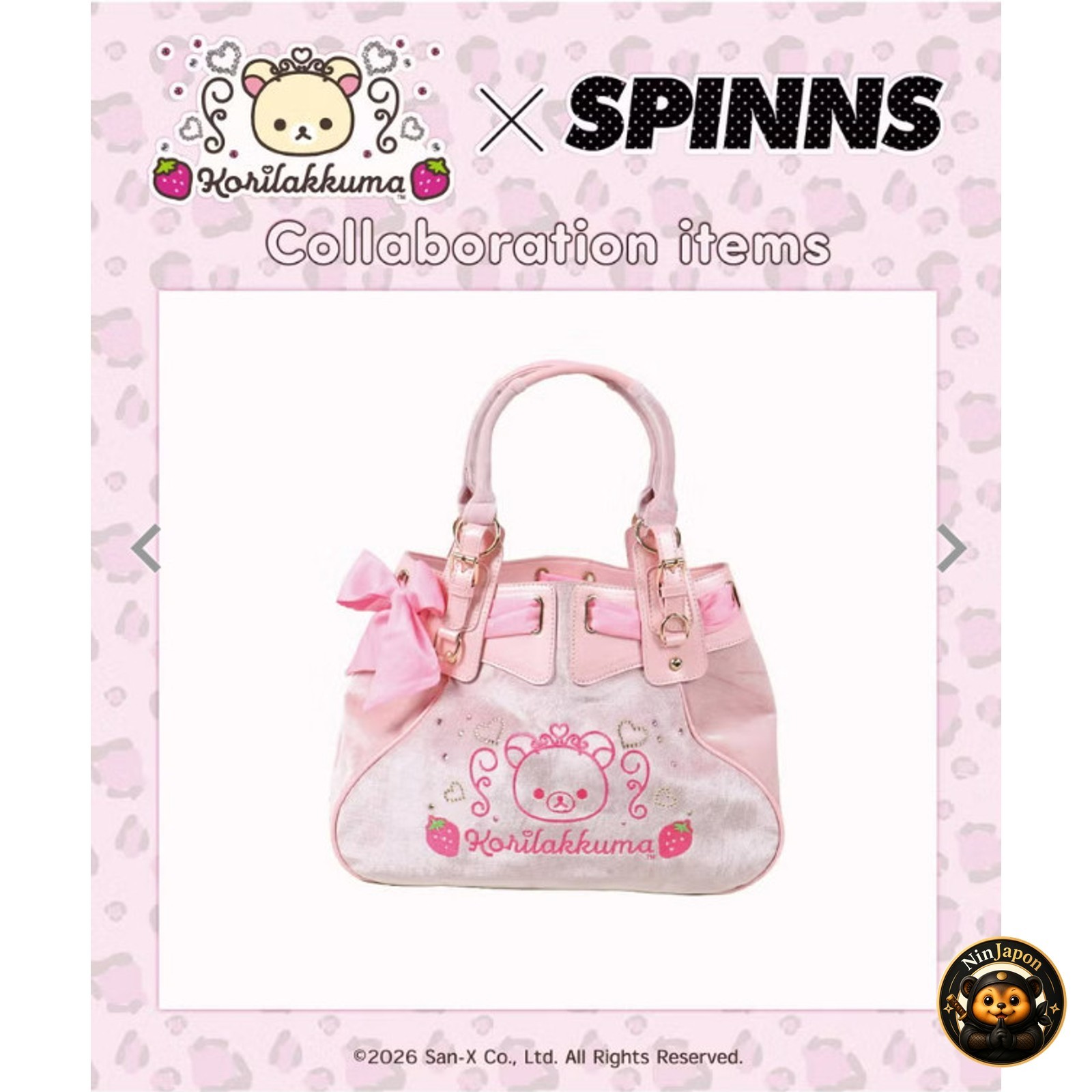 Korilakkuma x SPINNS Velour Bag Pink Ribbon Hime Gyaru Rilakkuma Japan