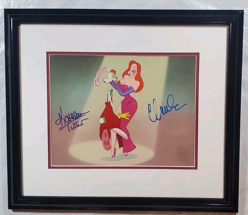 💋 Disney Seri Cel Roger Rabbit Jessica signed Kathleen Turner Charles Fleischer