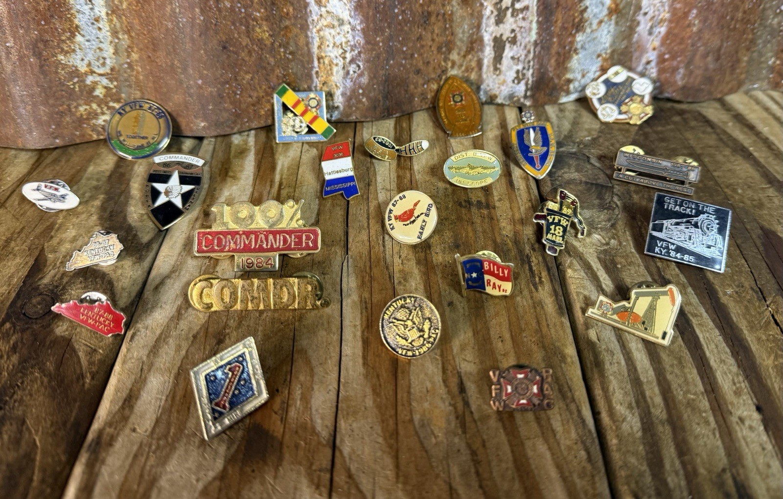 Lot Of 23 Enamel 80s Vintage VFW Pinback Pins KY, MS, NC