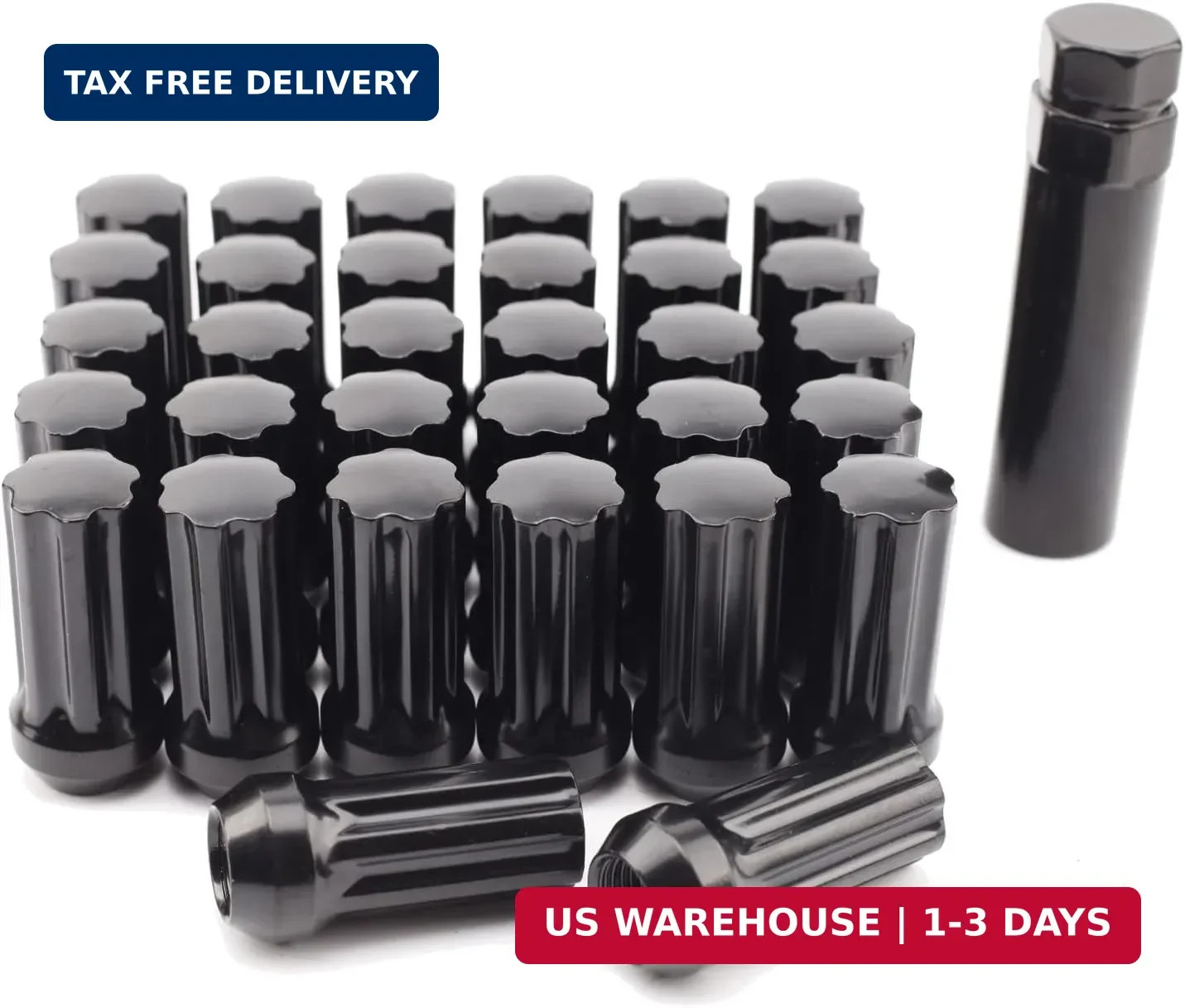 32+1 Black 7 Spline XL Lug Nuts M14x1.5 2\