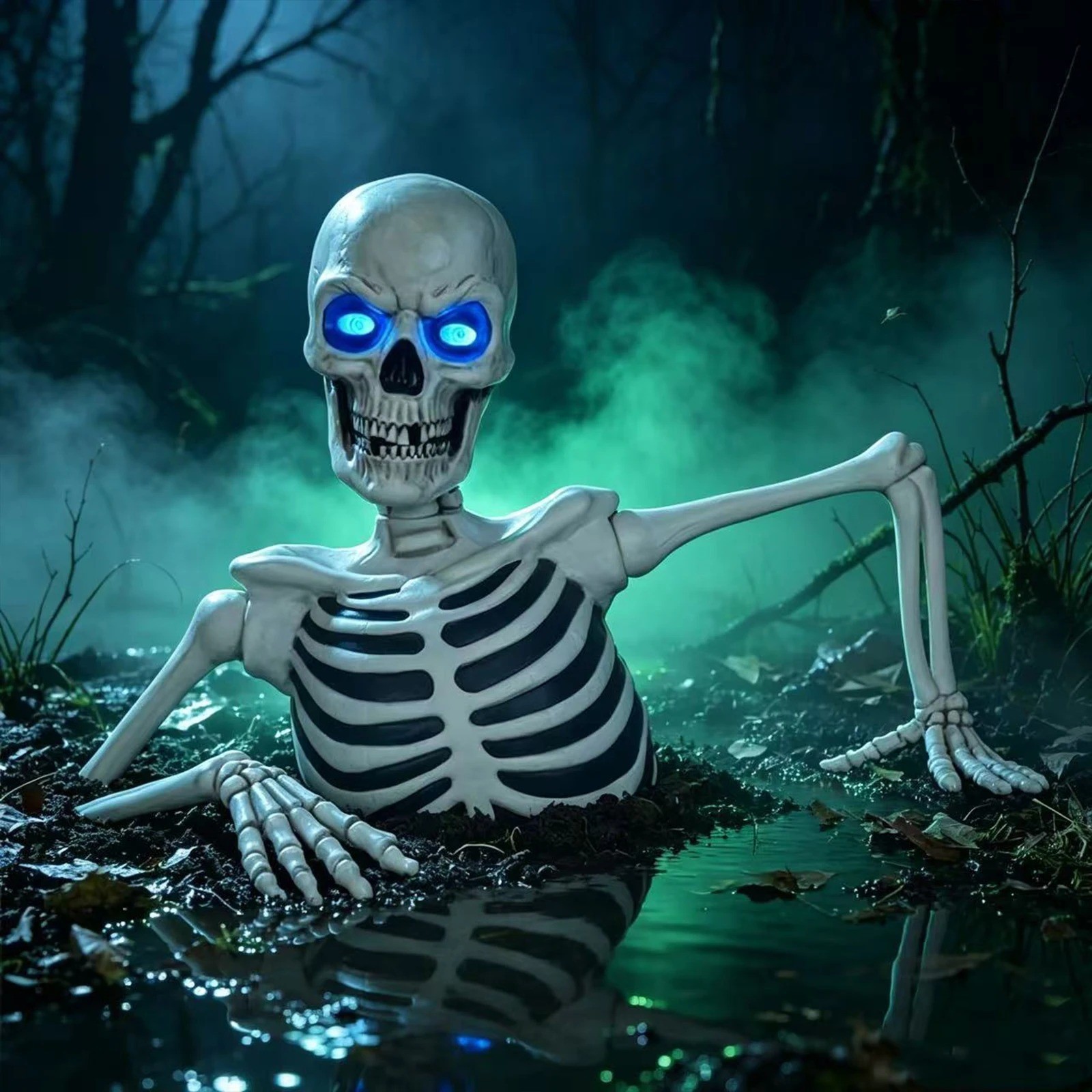 Halloween Skeleton Outdoor Yard Decor, Ground Breaking Skeleton LED Eyes,