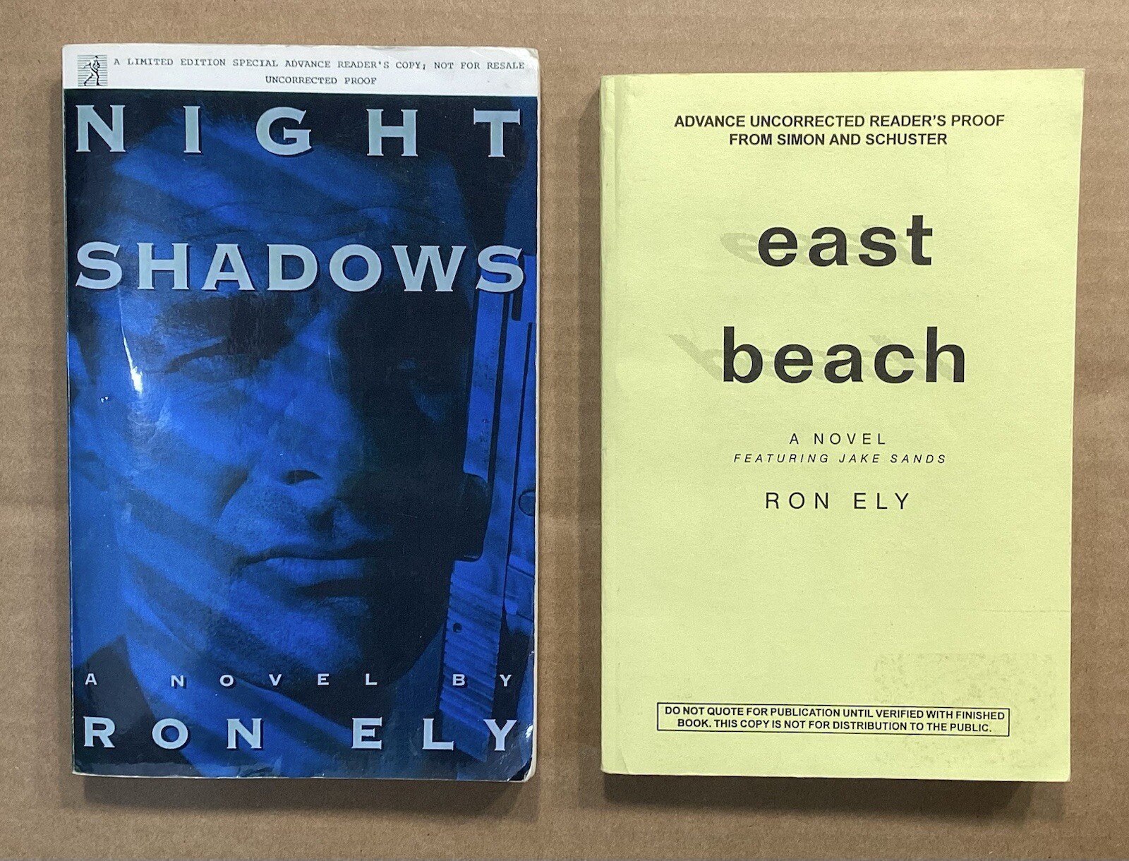 Night Shadows & East Beach by Ron Ely (TV Tarzan) ~ Advanced Reader’s Proof ~ VG