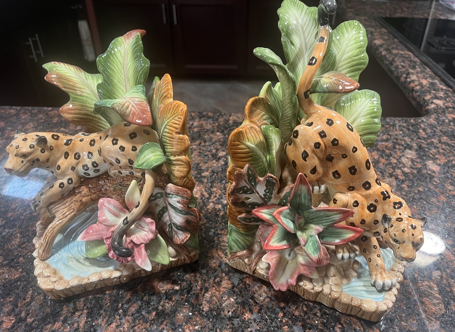 Pair Of (L&R) Fitz & Floyd Exotic Jungle Collection Cheetah, Bookends 8”  EXCOND