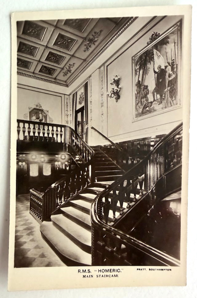  White Star R.M.S. Homeric Post Card Main Staircase RPPC