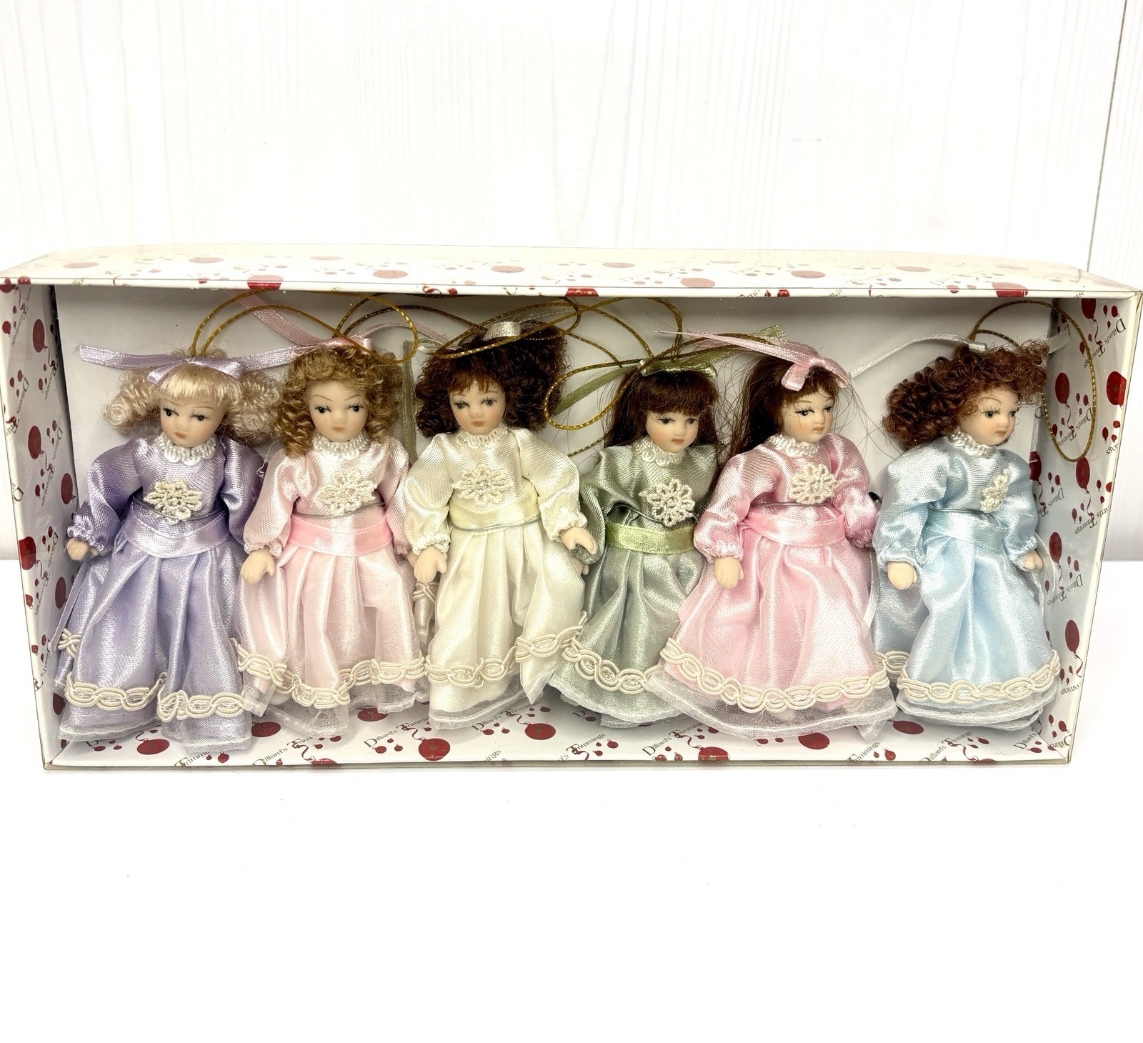 Dillard’s Trimmings Victorian Porcelain Dolls Christmas Ornament Set 6 Holiday