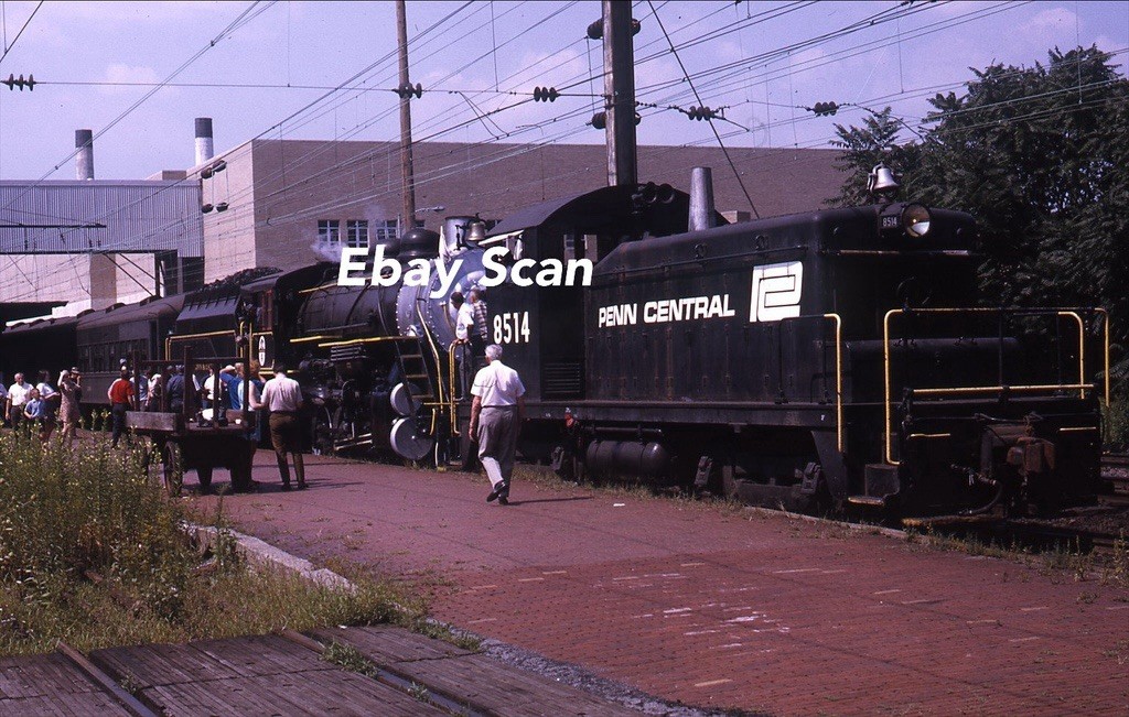 Original 35mm Kodachrome Slide PC Penn Central Railroad 8514 & Steam Train  1970