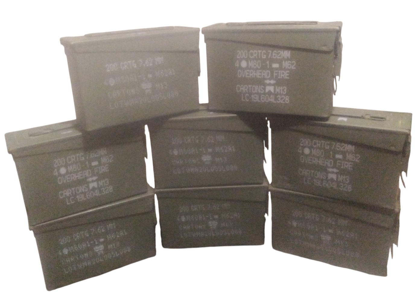 Set of 8 Genuine Military Metal M19A1 30 Caliber 7.62mm Ammo Cans Good Seals