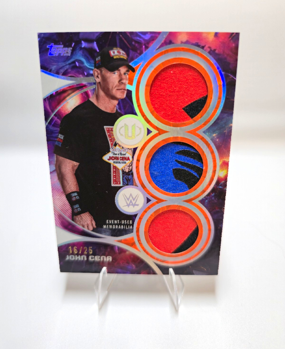 RARE 2026 Topps Universe WWE John Cena Triple Relics Orange Warp 16/25 STR-JC