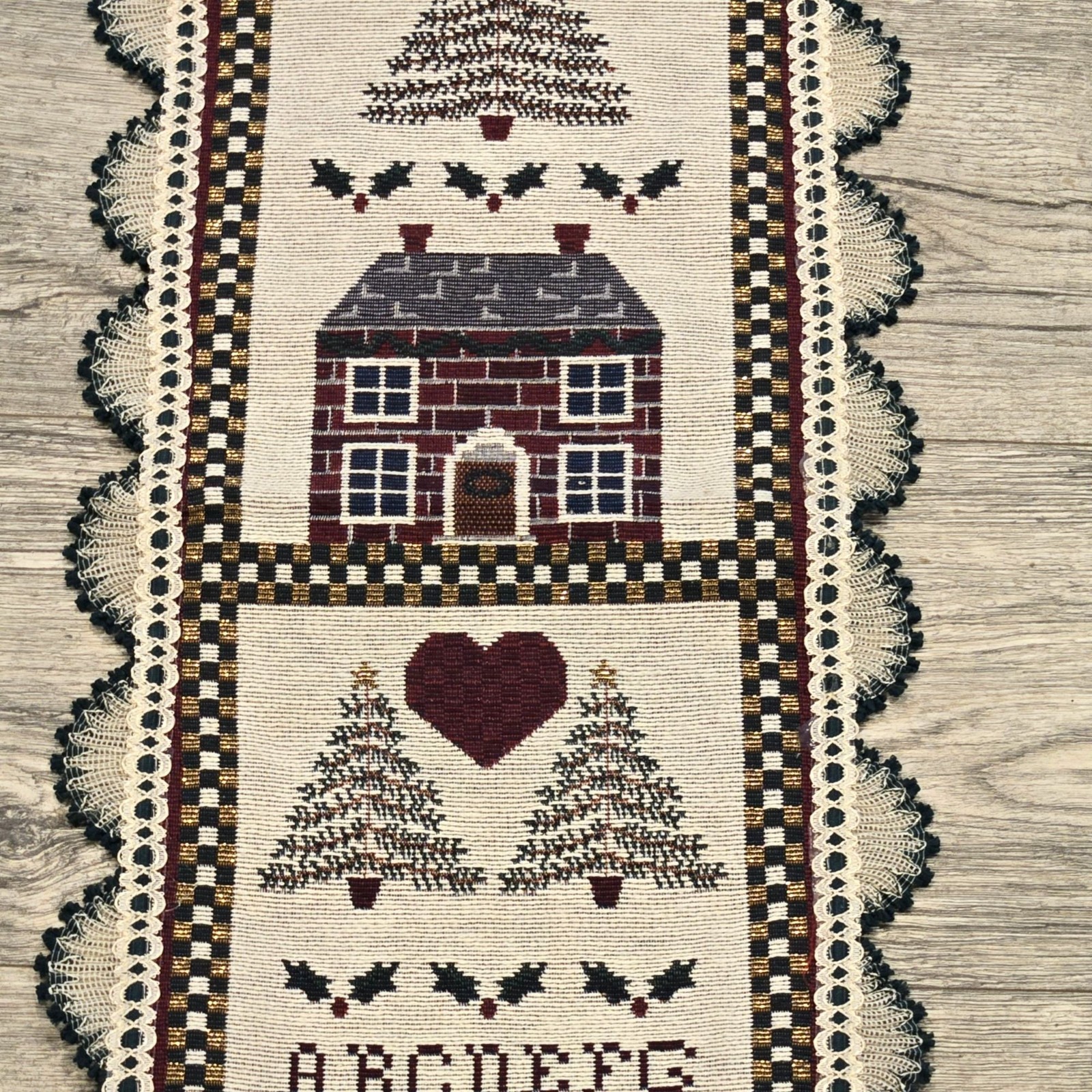 Vintage Merry Christmas Needlepoint Wall Hanging Holiday Sampler Cross Stitch
