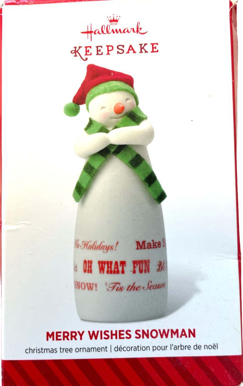Merry Wishes Snowman Hallmark Keepsake Ornament + box  2014 Christmas