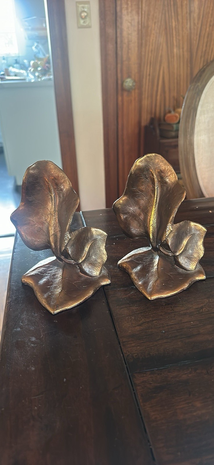 RARE Vintage Art Deco Cast Bronze Bookend 2 LB Dodge Leaf Maximalist Paperweight