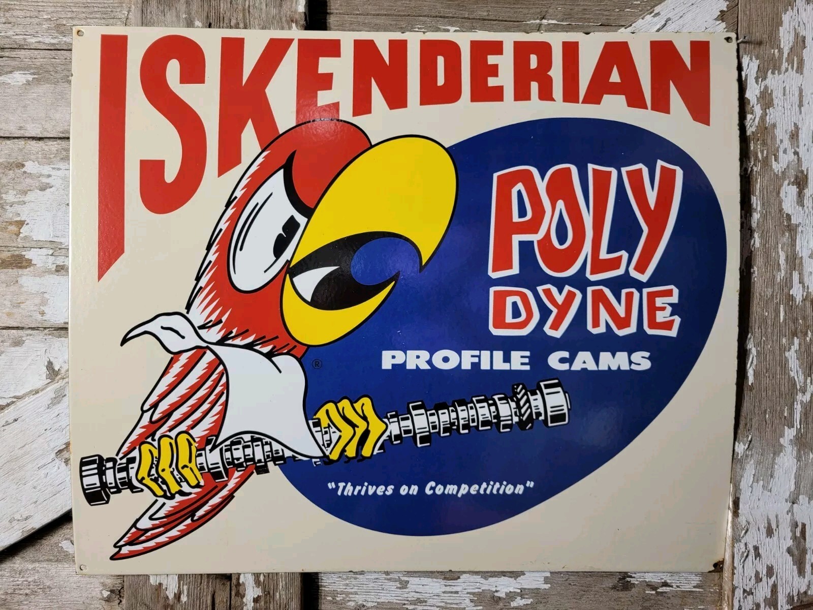 VINTAGE ISKENDERIAN PORCELAIN SIGN OLD POLY DYNE CAR AUTO PARTS RACING TRUCK 30