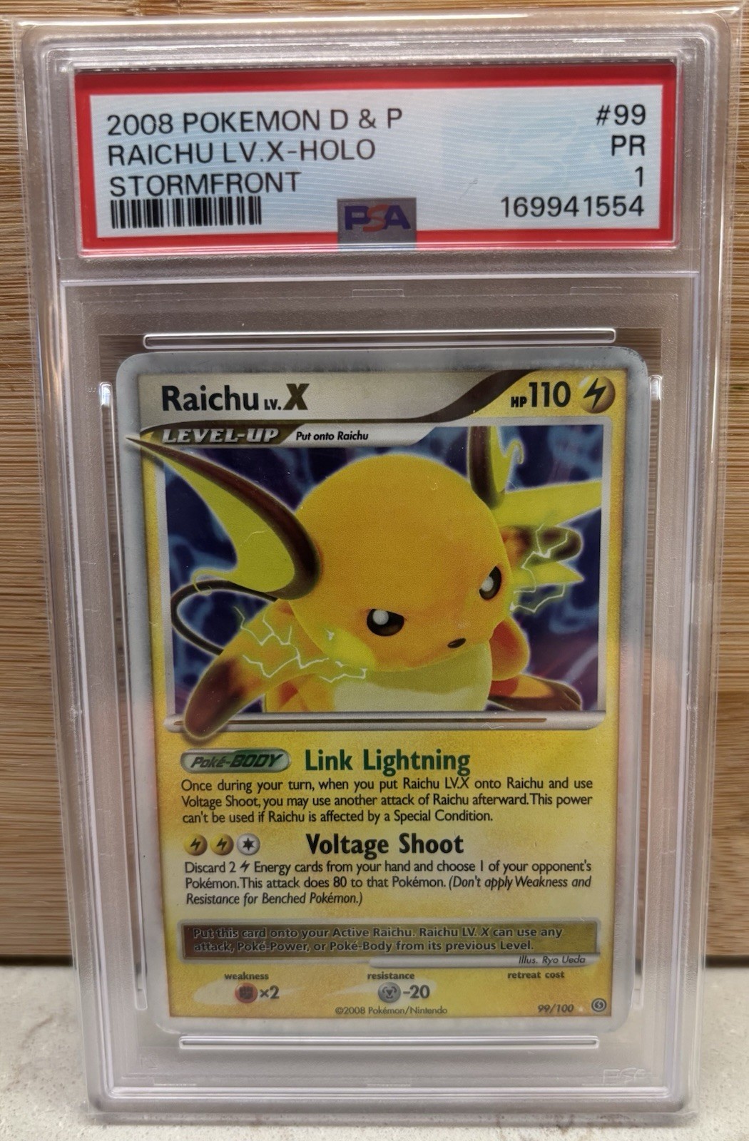 Pokémon 2008 Stormfront Raichu LV.X Holo 99/100 PSA 1 