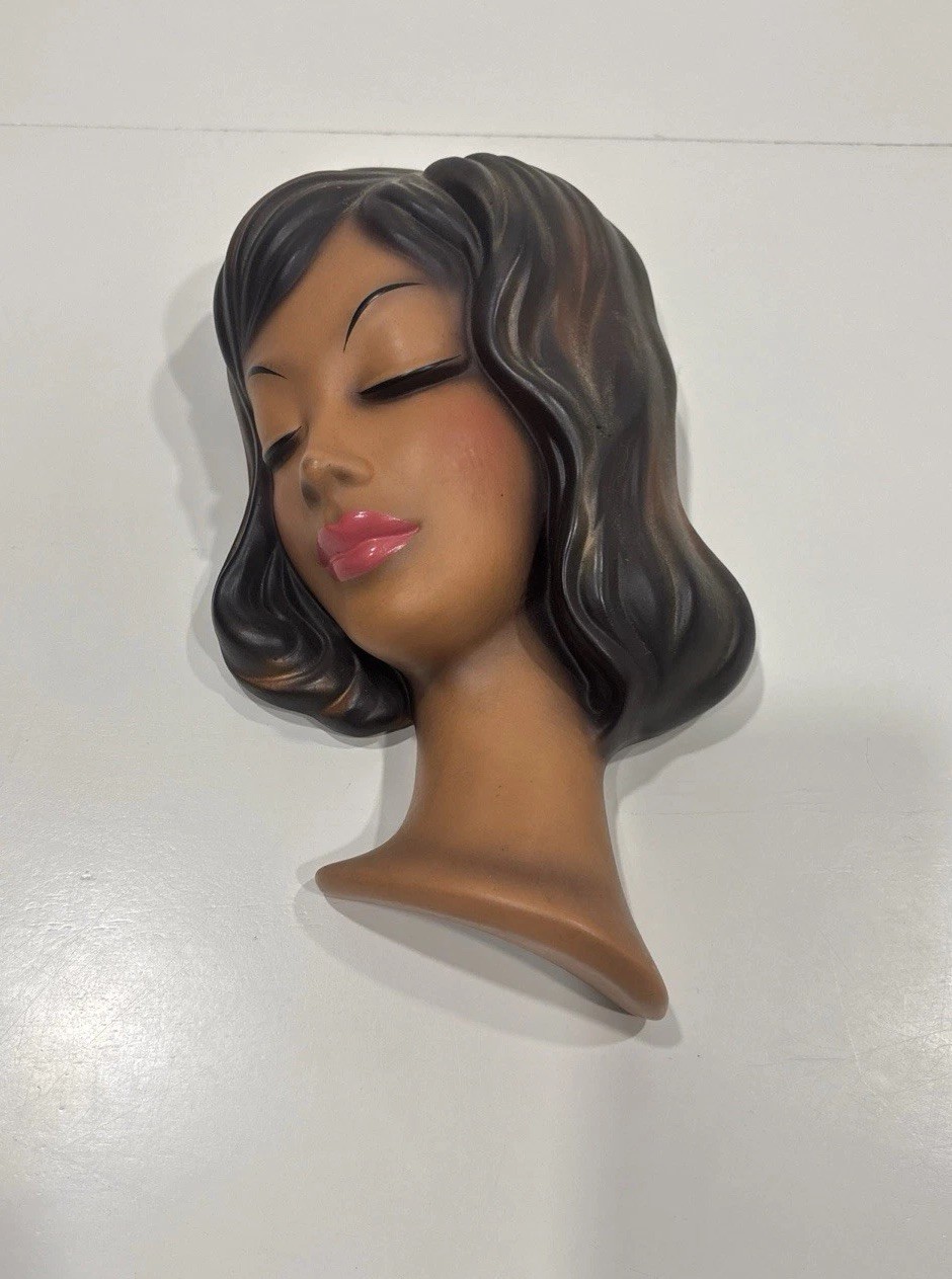 Vintage Western Germany Ceramic Lady Head Wall Mask Plaque 10.5” Brunette 3716