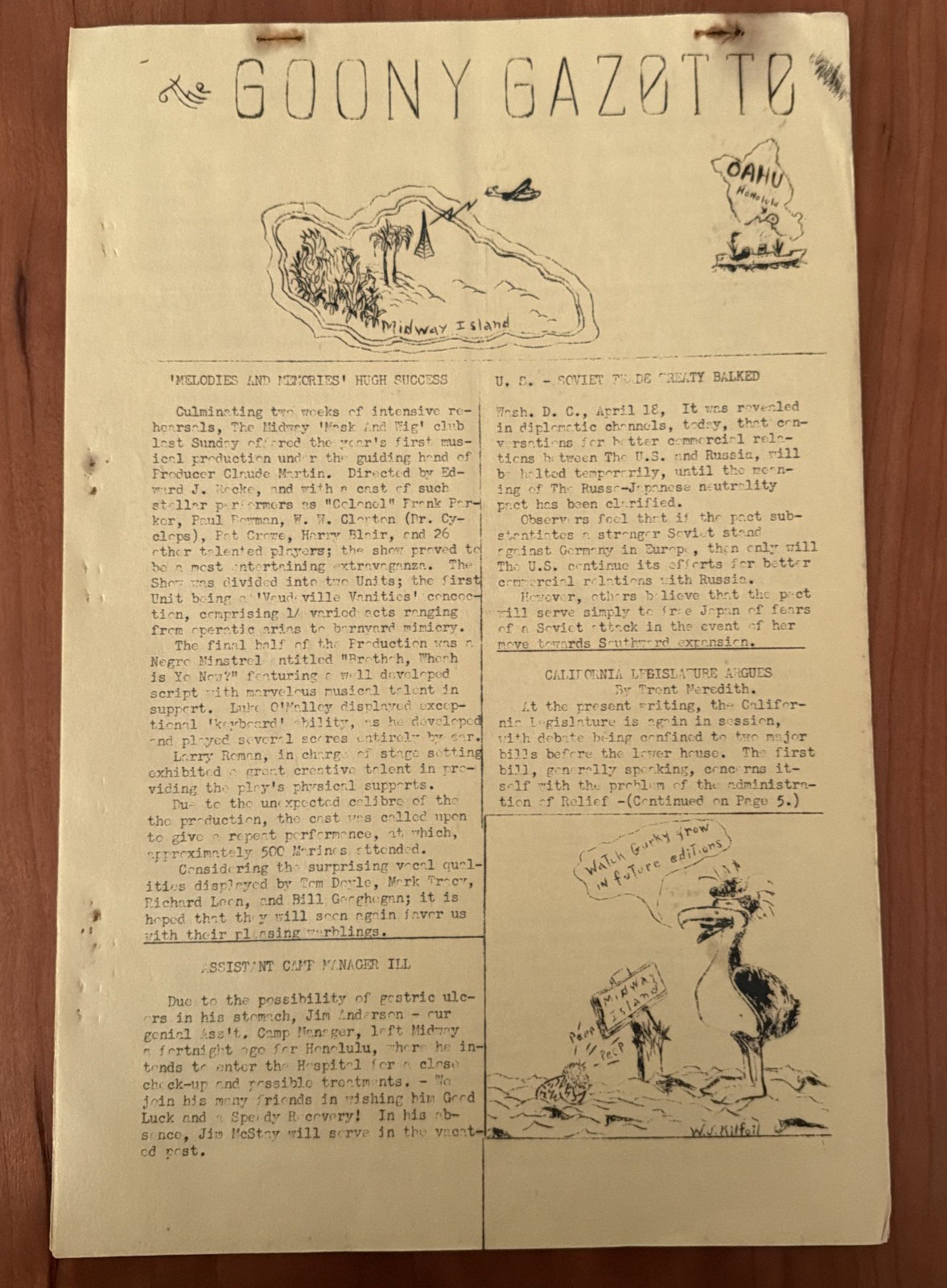 RARE WWII EPHEMERA Vol. 1 No. 1 Apr 1941 Goony Gazette Midway Island Newsletter