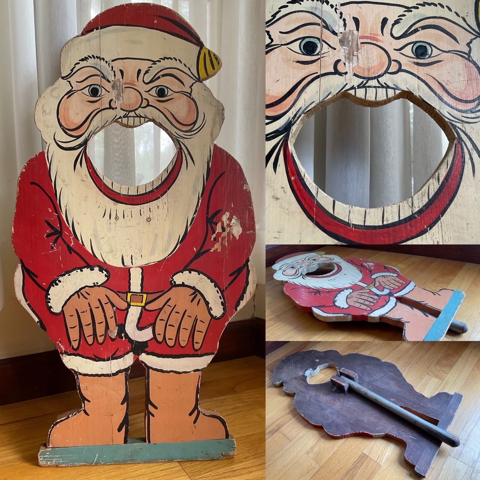VINTAGE 24” SANTA CLAUS CHRISTMAS Bean Bag Toss Antique Painted Wood Folk Art