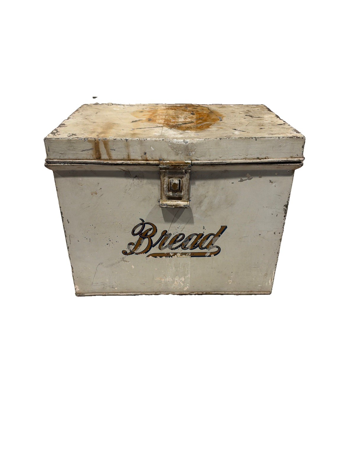 Antique 1890-1930 Kreamer Ware metal bread box hinged lid, & a metal clasp 