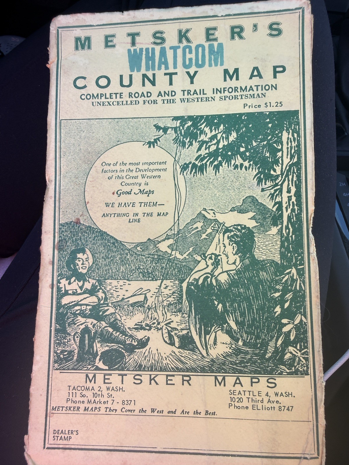 Vintage 1950s Metsker Whatcom County Washington Sportsmen Folding Map Bellingham