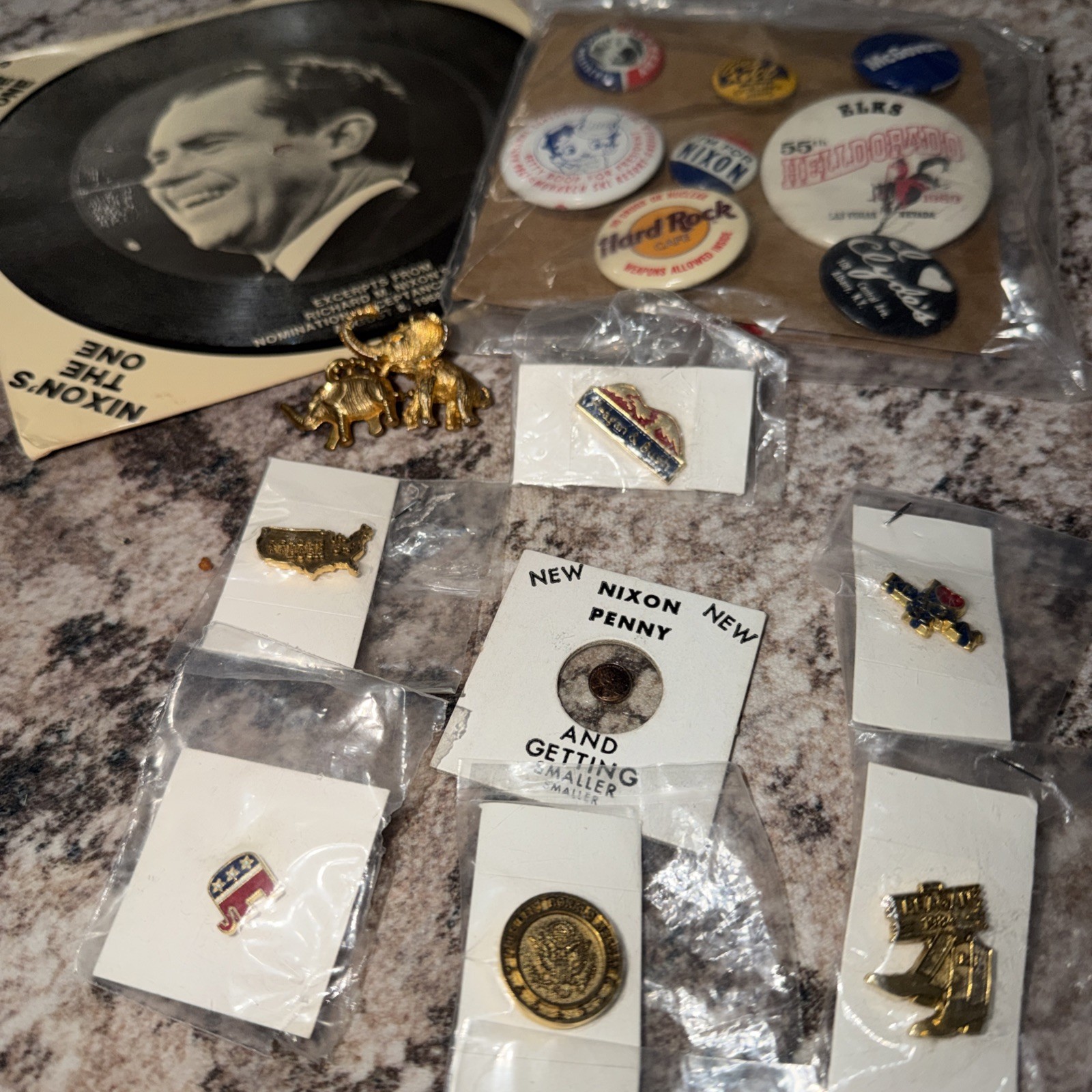 Vintage Pins Political Reagan Bush Republican Elephant   Lapel pin buttons JFK