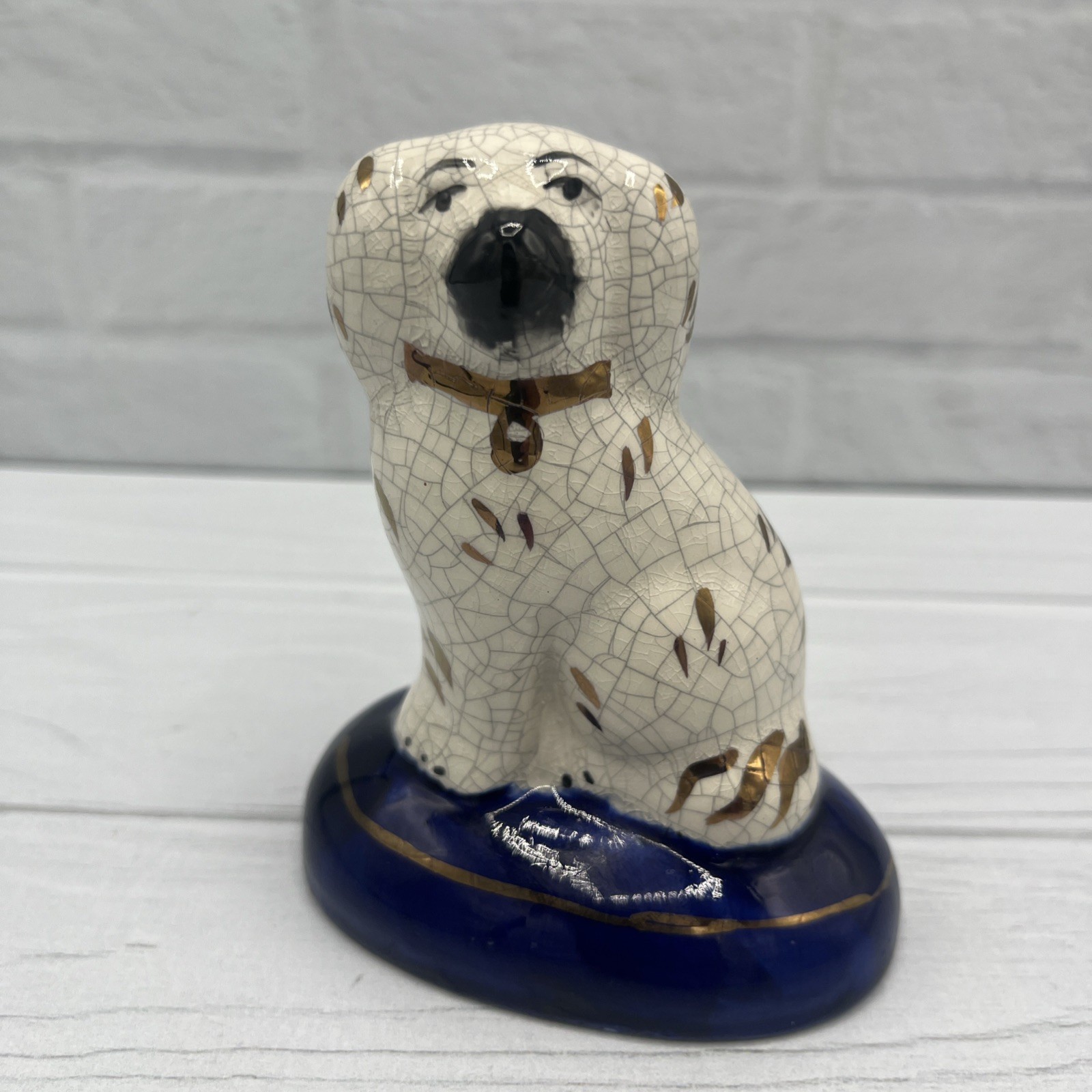 Vtg William Kent staffordshire Ware Miniature Spaniel Dog Figurine Cobalt Base