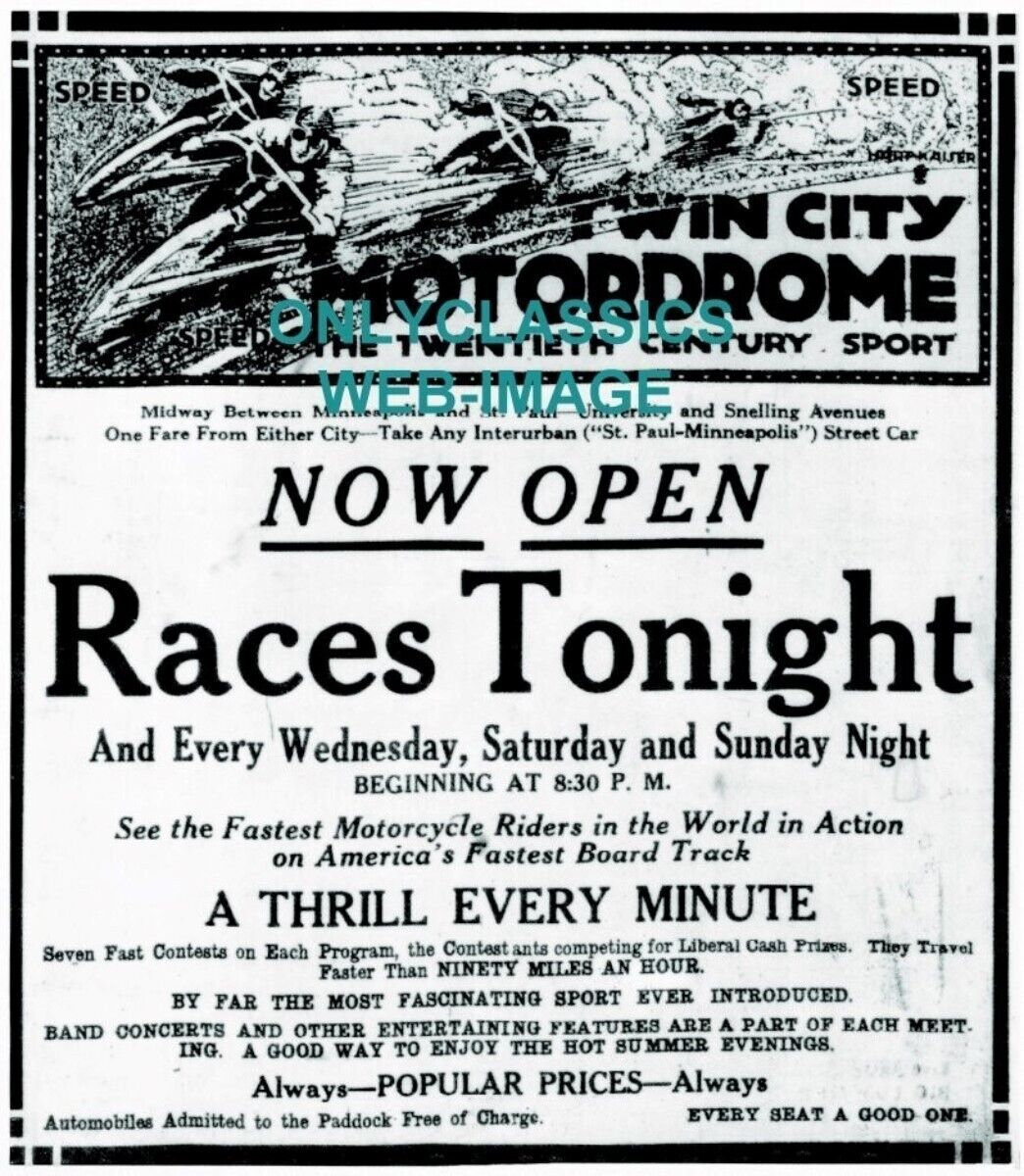 1914 TWIN CITY MN MOTORDROME MOTORCYCLE RACING HIGH BANK BOARDTRACK 12x14 POSTER