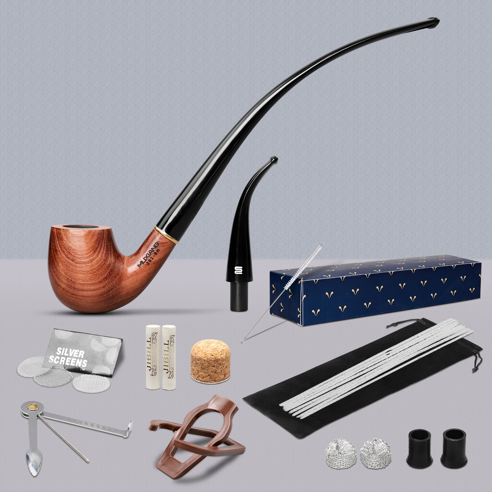 MUXIANG Rosewood Churchwarden Gandalf Pipe 9MM Filter Long Stem Tobacco Pipe