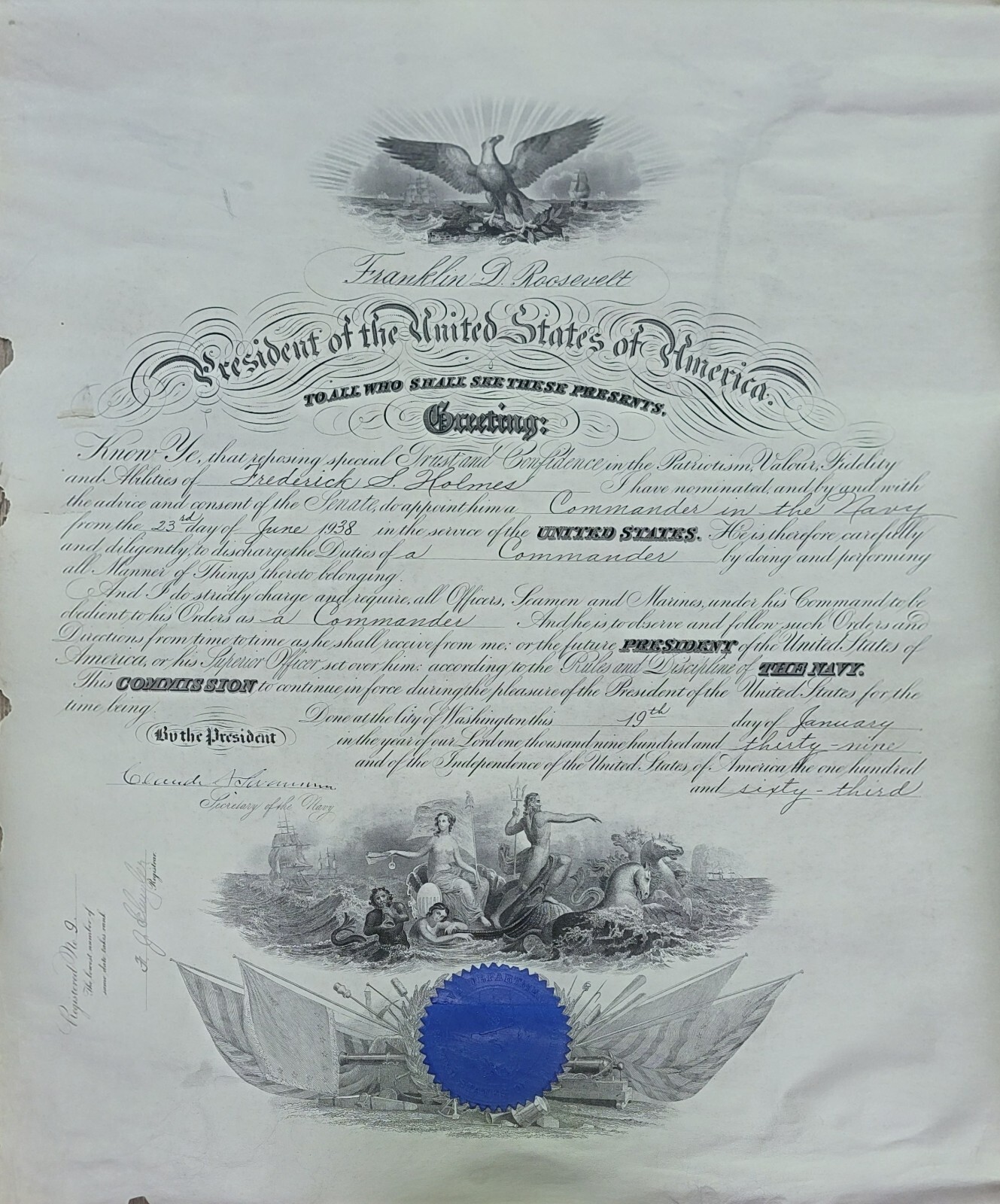 1939 President Franklin D. Roosevelt  US Navy Naval Officer Promotion  19