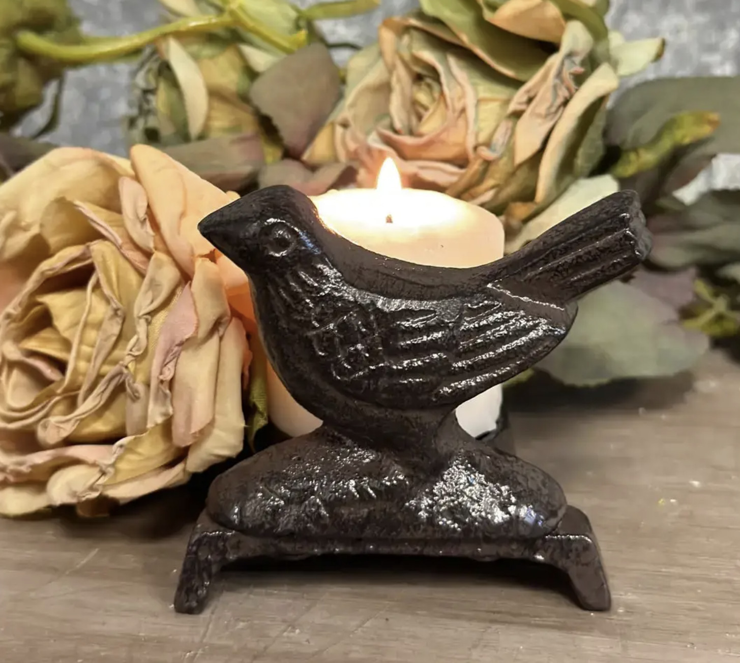 Vintage Metal Bird Candle Holder Antique Iron Rustic Patina Bird Lover\'s Gift