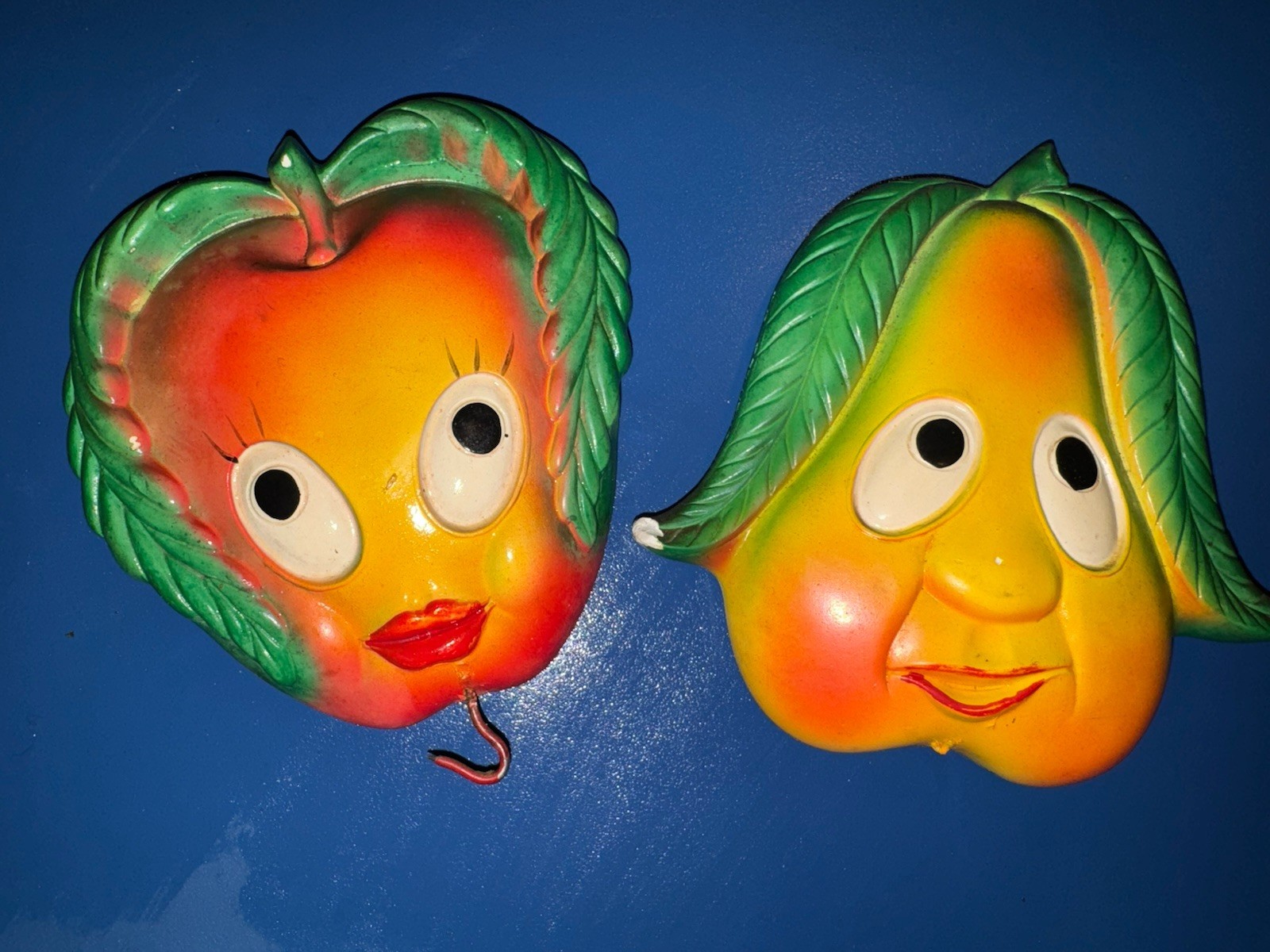 Vintage Miller Studio Chalkware Anthropomorphic Fruit Wall Plaques - Set Of 2