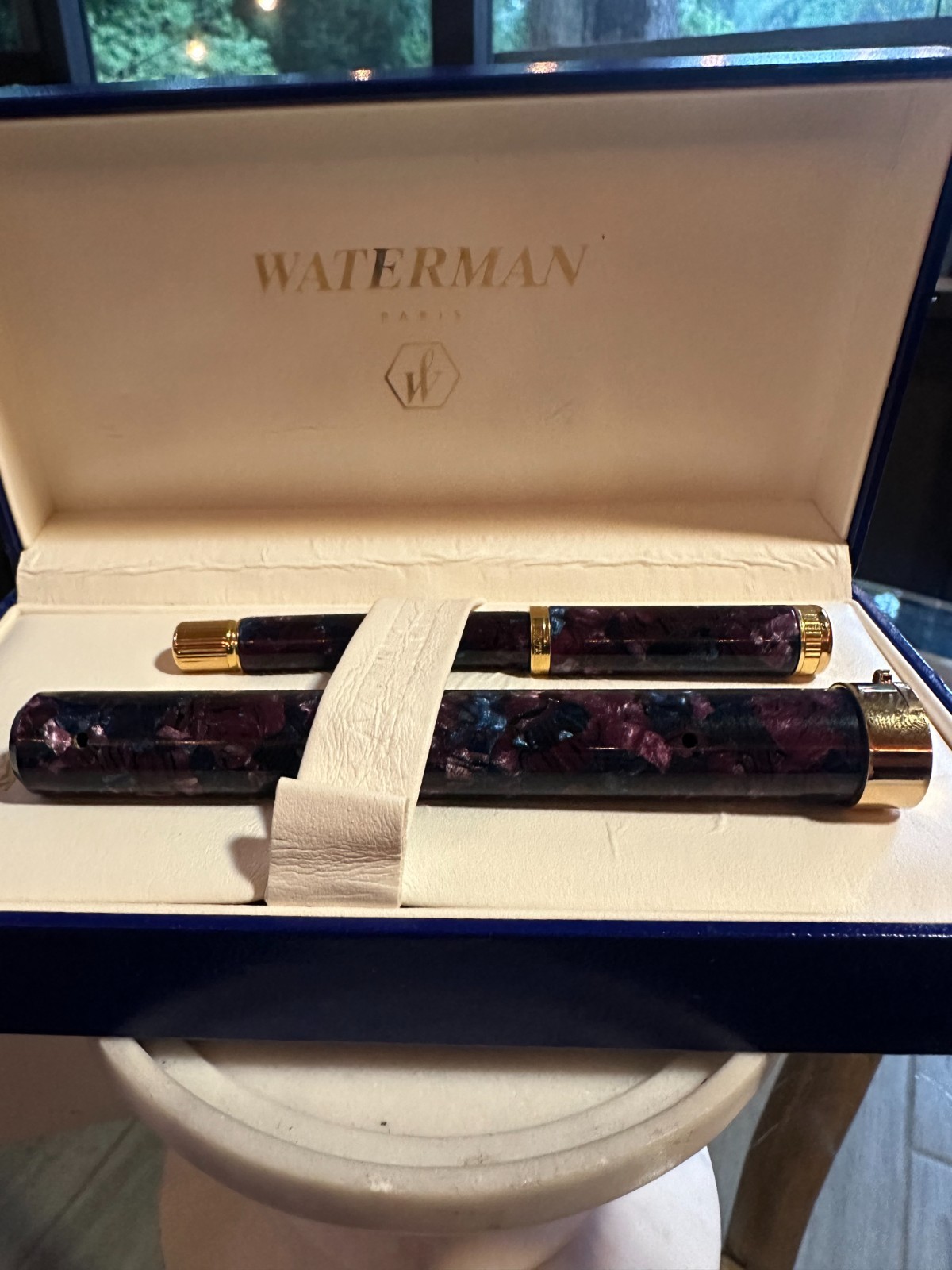 Waterman Lady Agathe Fountain Pen Purple 18K Gold Nib Match Case New/Old Stock
