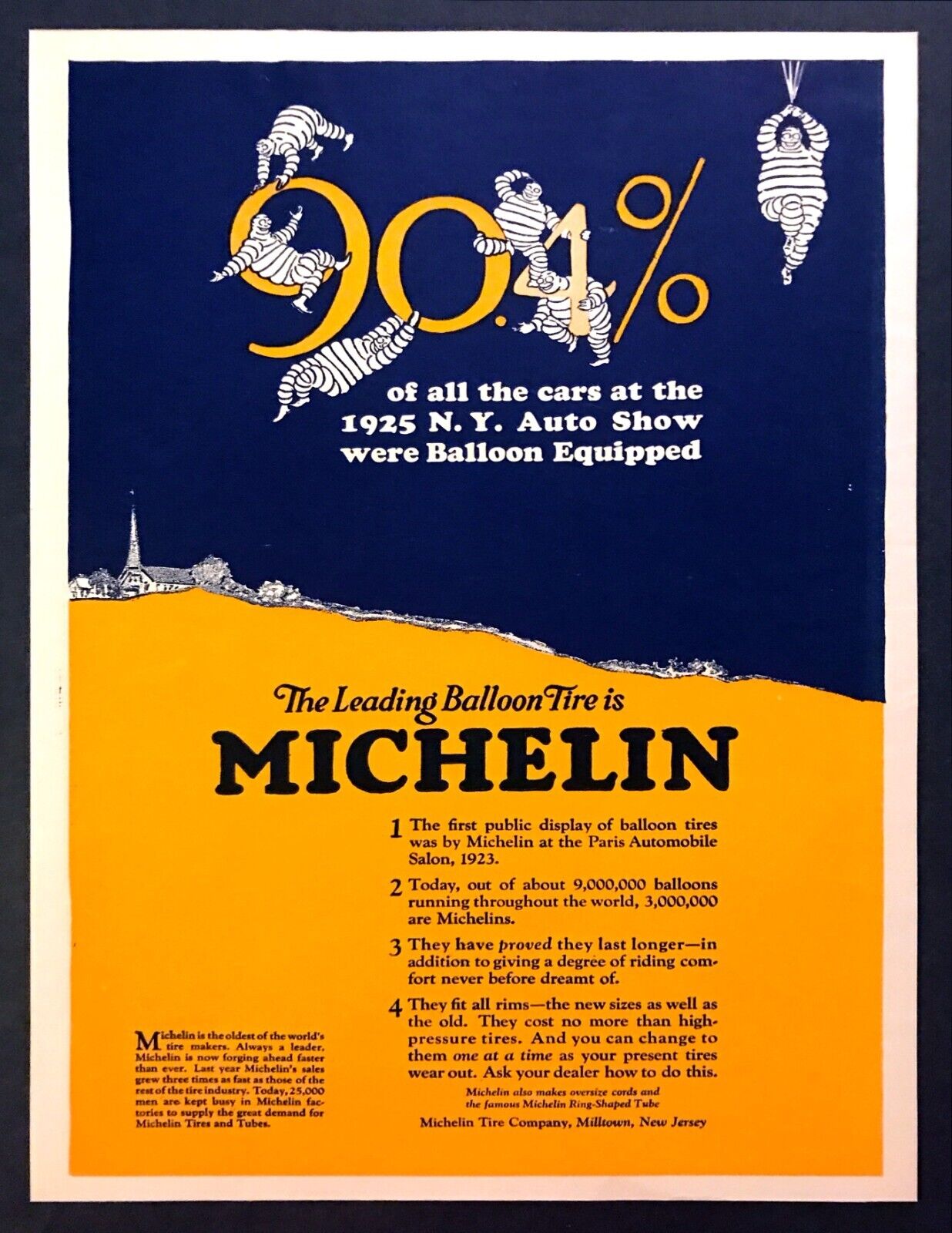1925 Michelin Man Bibendum art Michelin Balloon Car Tires vintage print ad