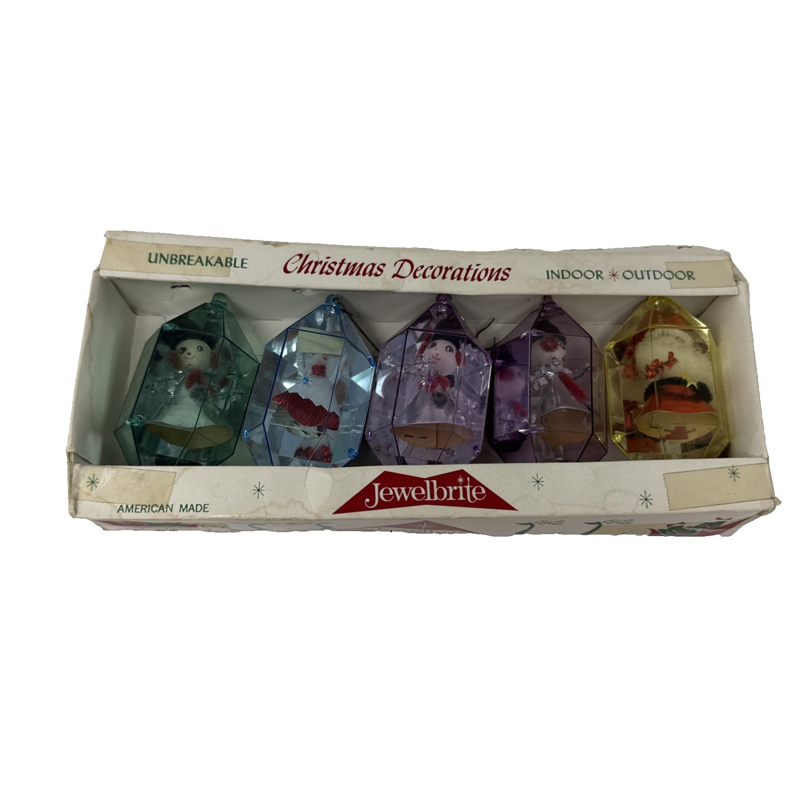 VTG 5 Jewelbrite Unbreakable Christmas Decoration Faceted Lanterns Set MCM W/Box