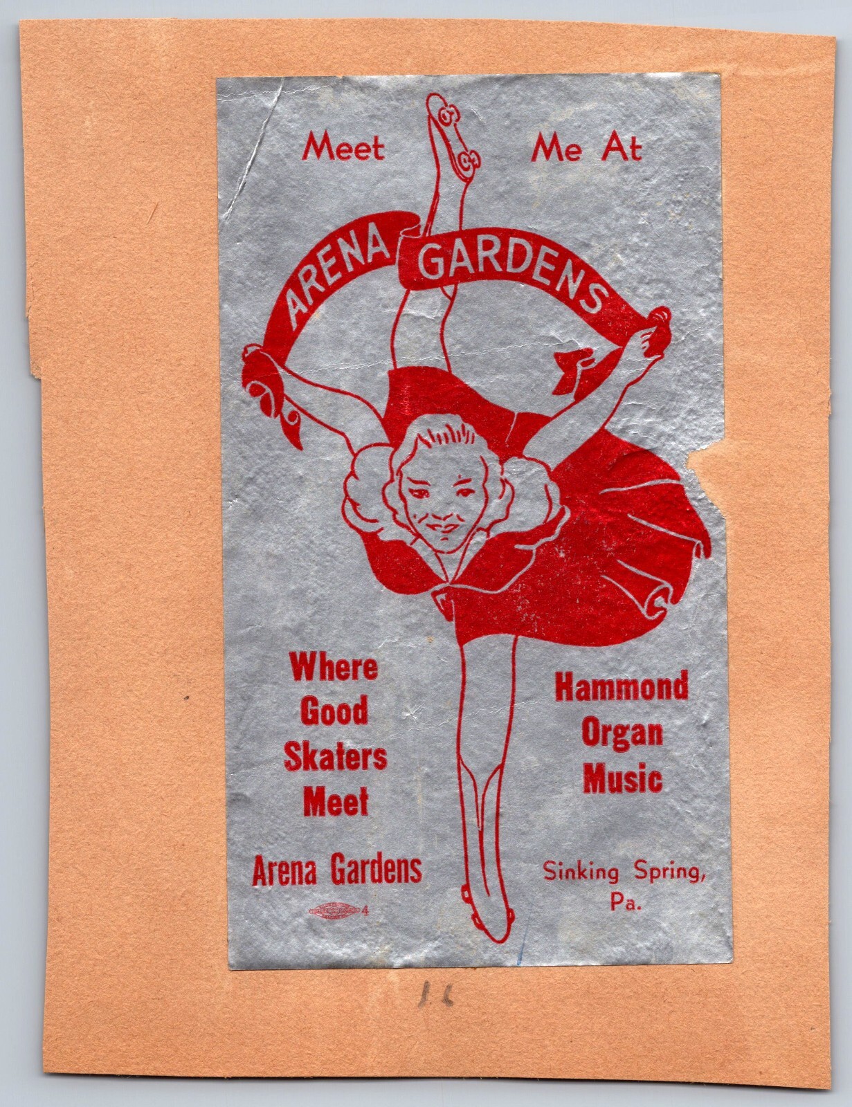 Menlo Park & Arena Gardens Roller Skating Ad Sticker on a scrapbook page