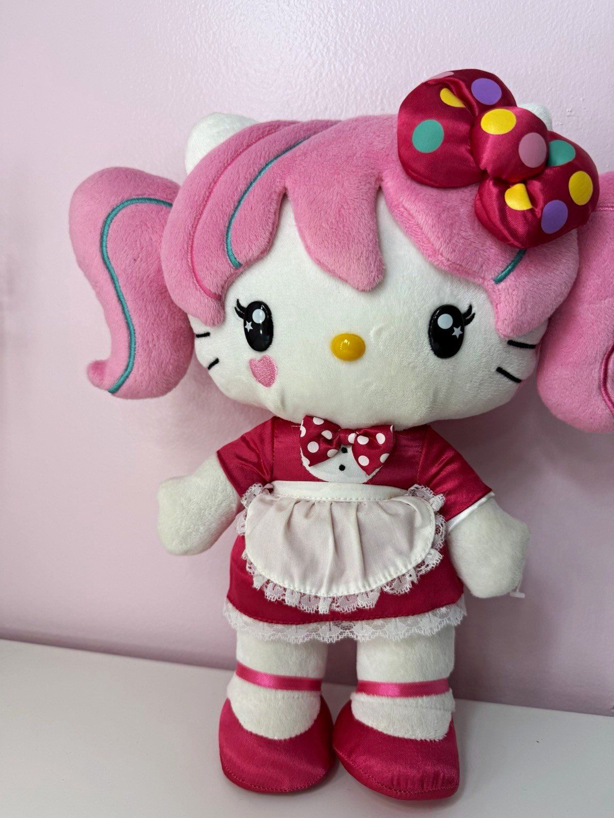 2013 Sanrio Hello Kitty Pink Hair Pigtails Maid Plush Nakajima 12” No Hang Tag