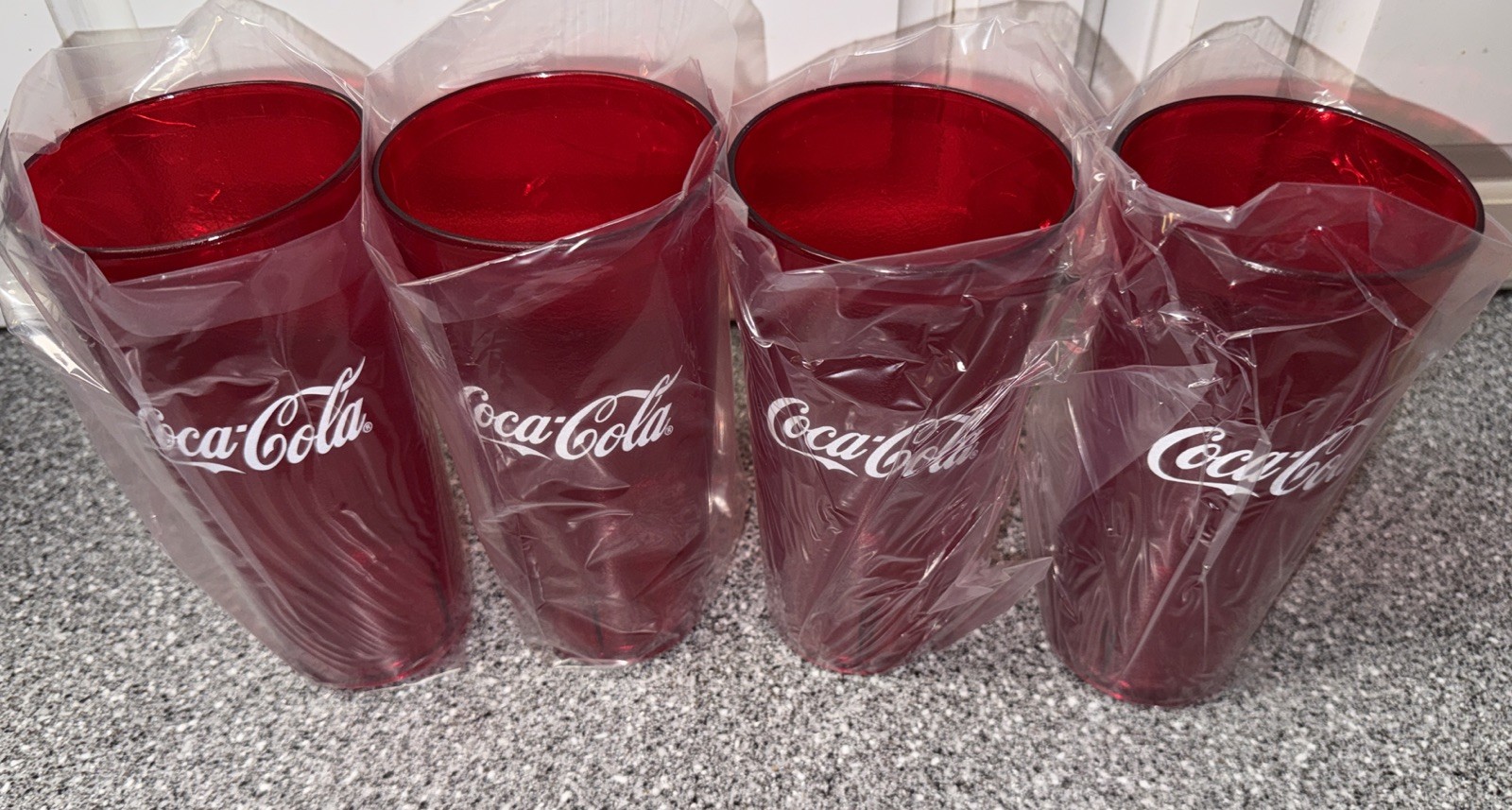 Red Textured Plastic Tumbler Coca Cola  Cups 24 Oz Restaurant Style - Four