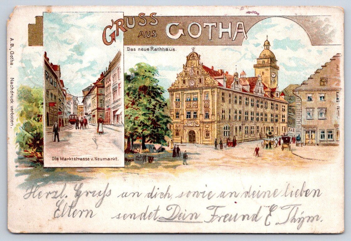 Antique Germany GOTHA Postcard Das neue Rathaus 1901